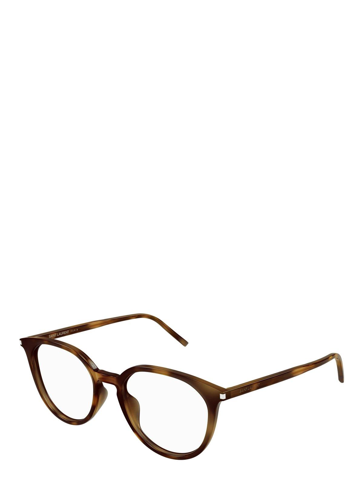 Shop Saint Laurent Round Frame Glasses In 002 Havana Havana Transpa