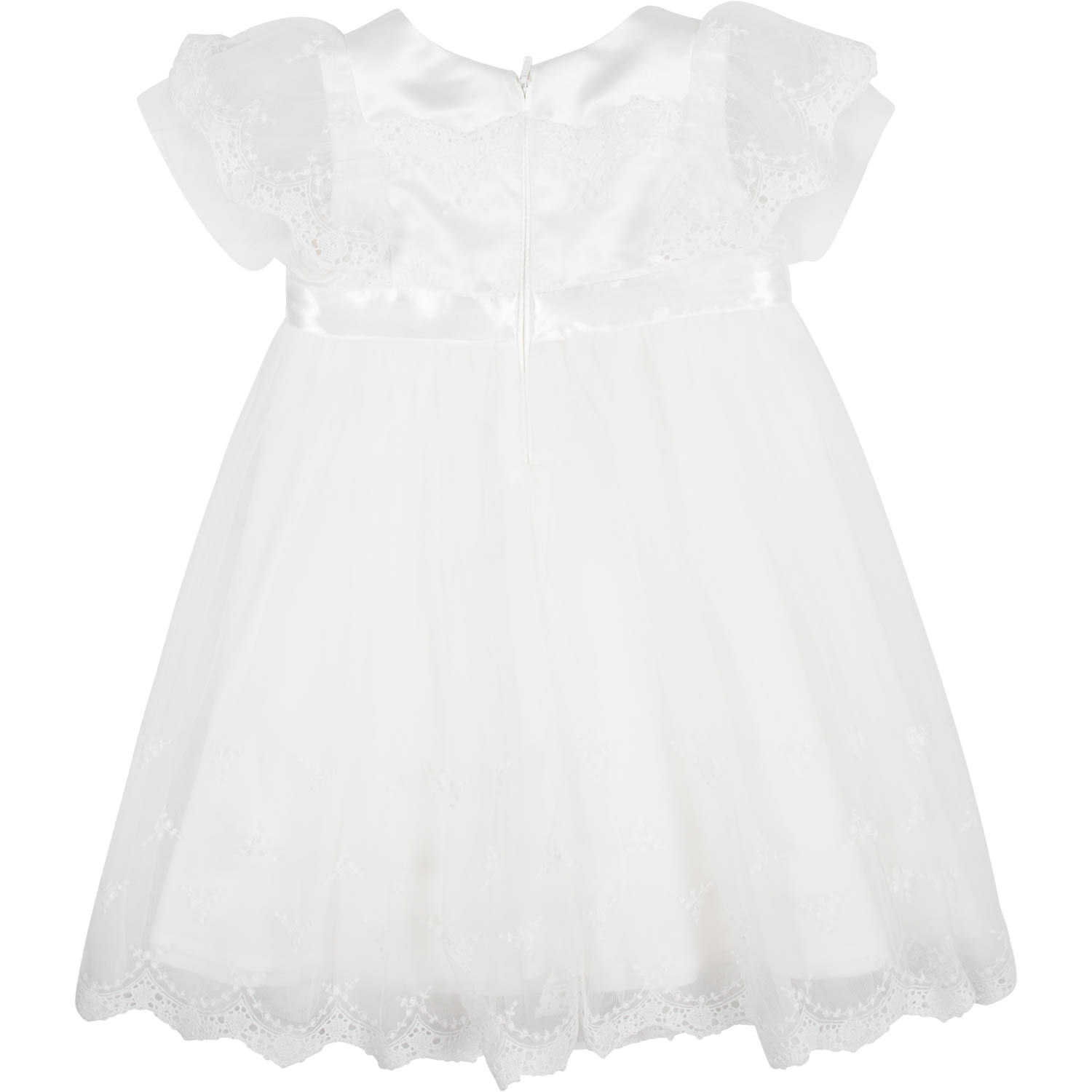 Shop Monnalisa White Dress For Baby Girl With Embroidery And Bow