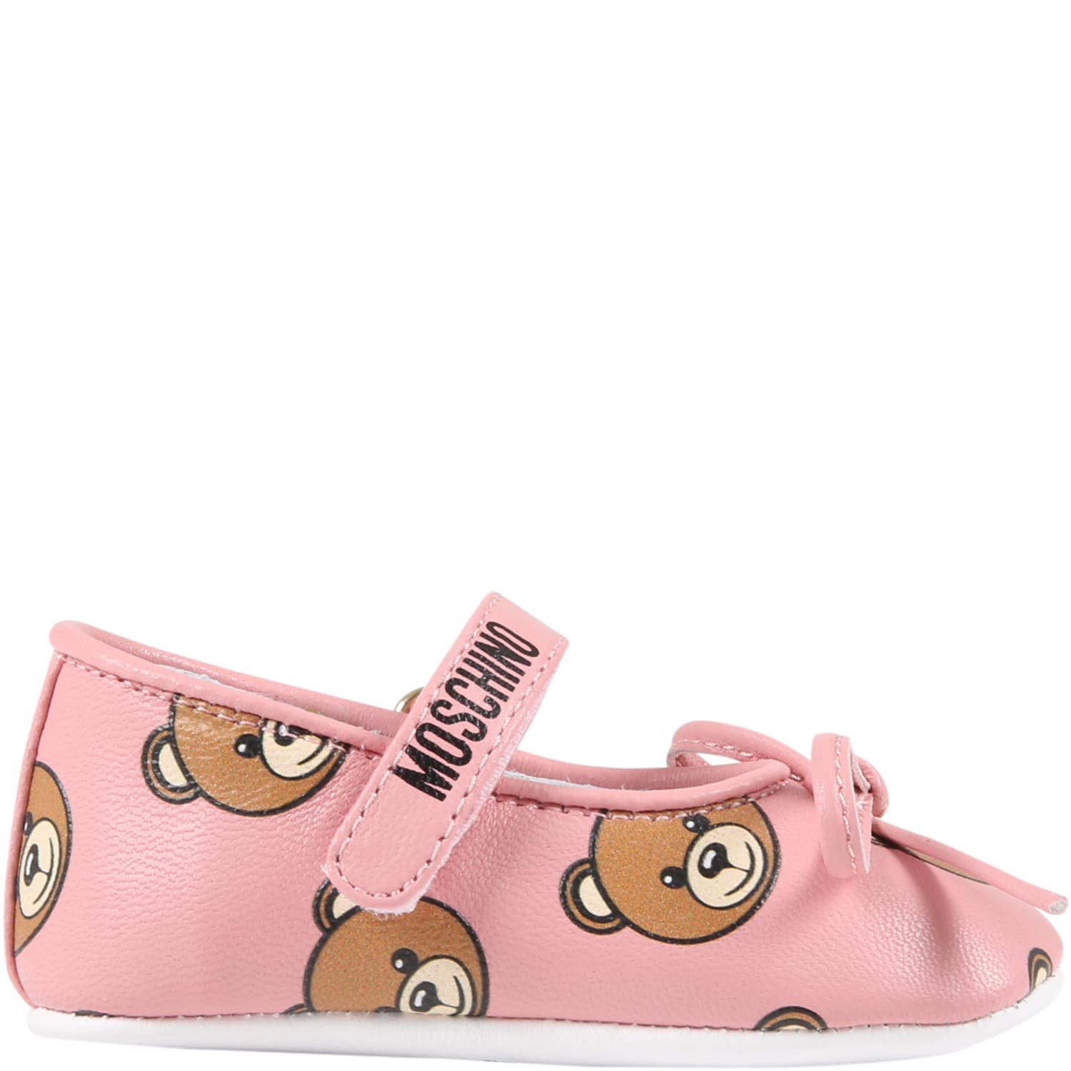 Moschino Pink Ballet-flats For Baby Girl With Teddy Bear And Bow