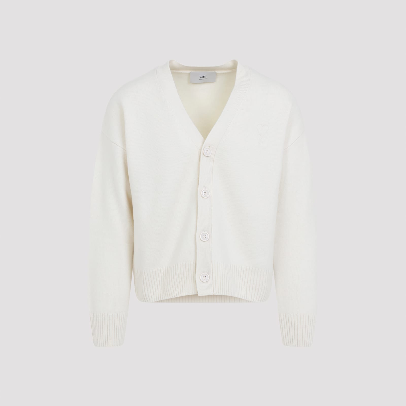 Ami Alexandre Mattiussi V-neck Cardigan With Ribbed Cuffs And Hem In White