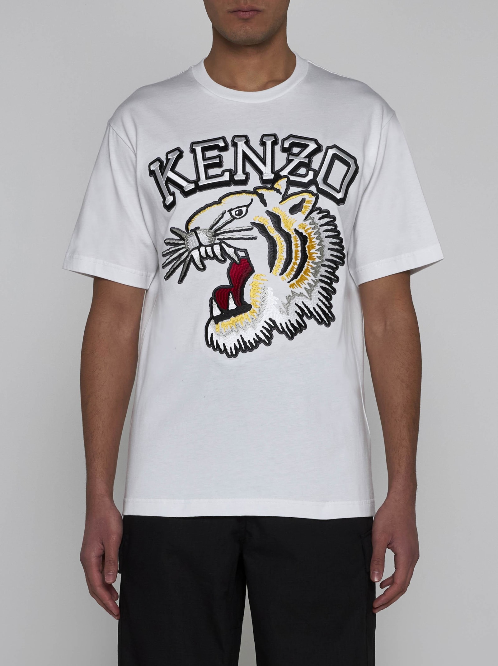 Shop Kenzo Tiger Varsity Cotton T-shirt In White