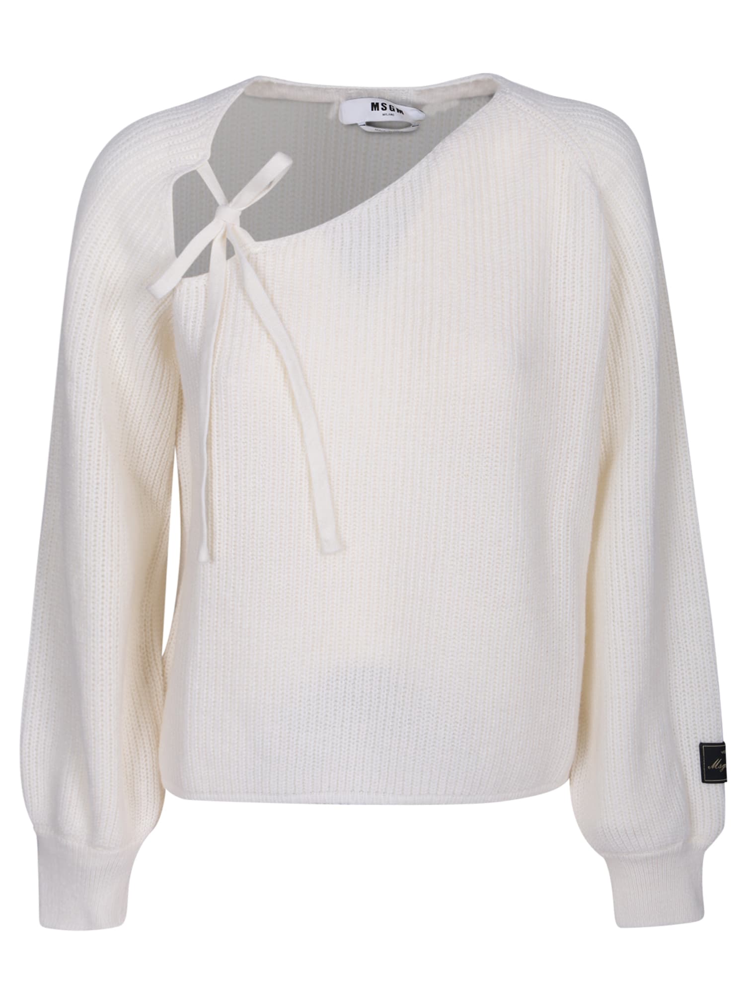 Shop Msgm Knot Detail White Sweater