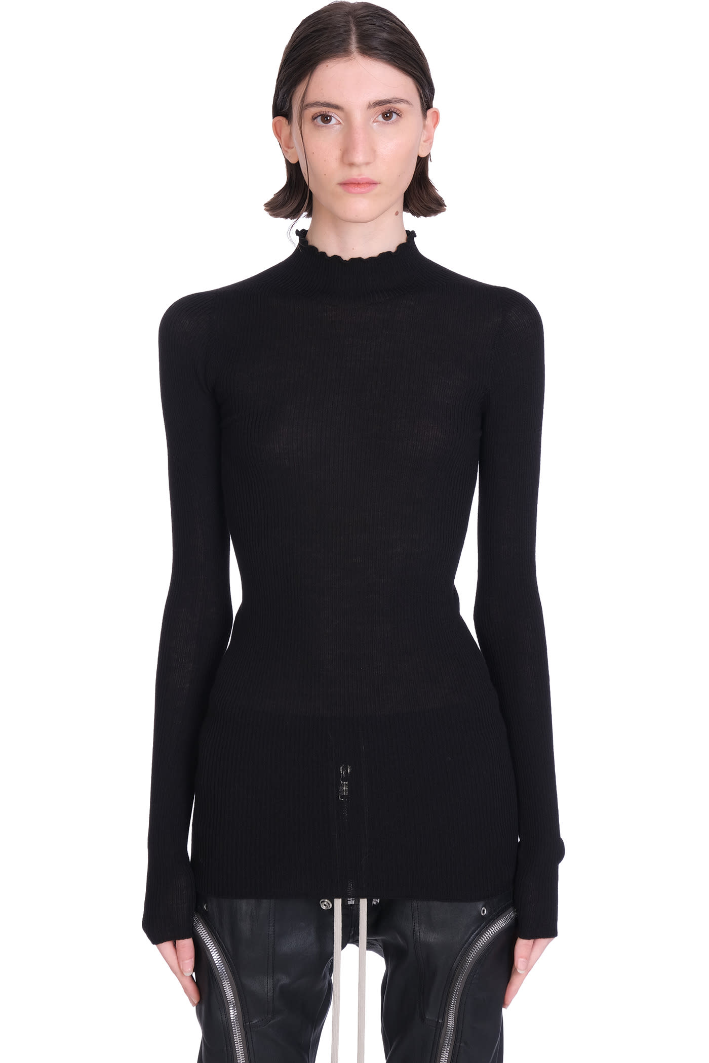 Rick Owens Ribbed Lupetto Knitwear In Black Wool