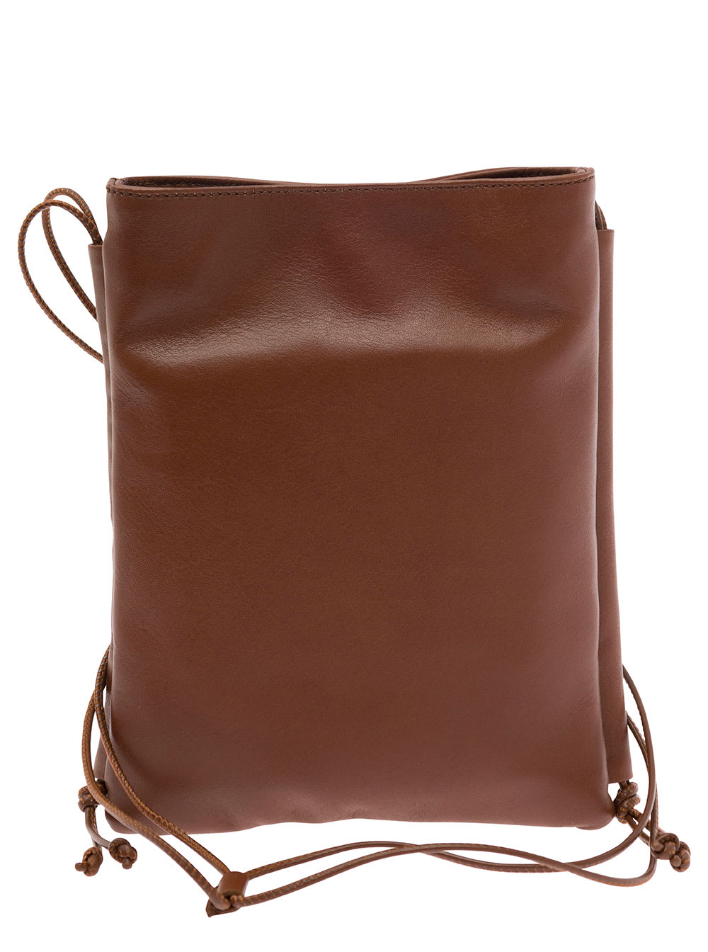 Shop Hereu Trena Brown Flat Square Crossbody Bag In Handwoven Leather Woman