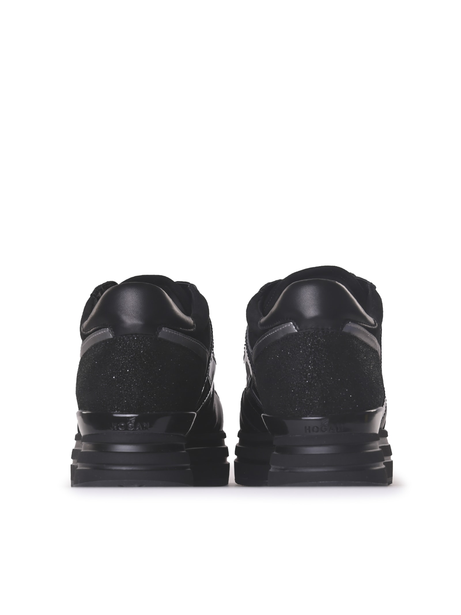 Shop Hogan Midi Platform Sneakers In Leather With Glitter Inserts In Black
