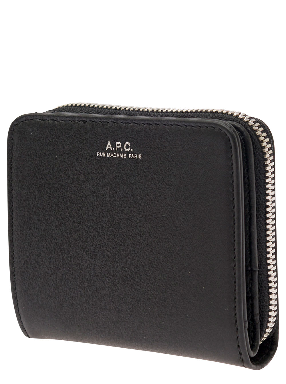 Shop Apc Emmanuel Black Wallet With Embossed Logo In Smooth Leather Man