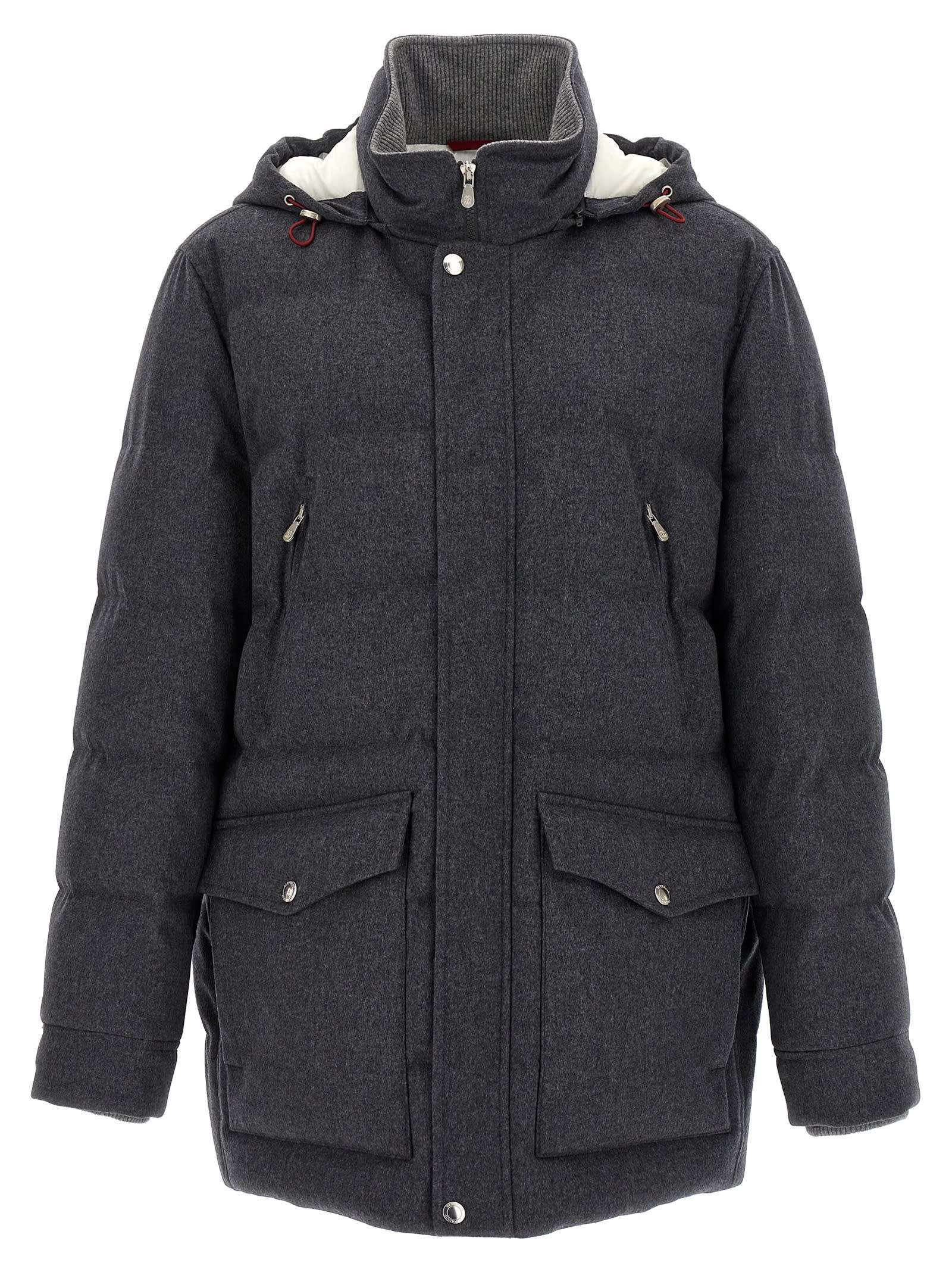 Brunello Cucinelli Long Sleeve Cotton Coat In Gray