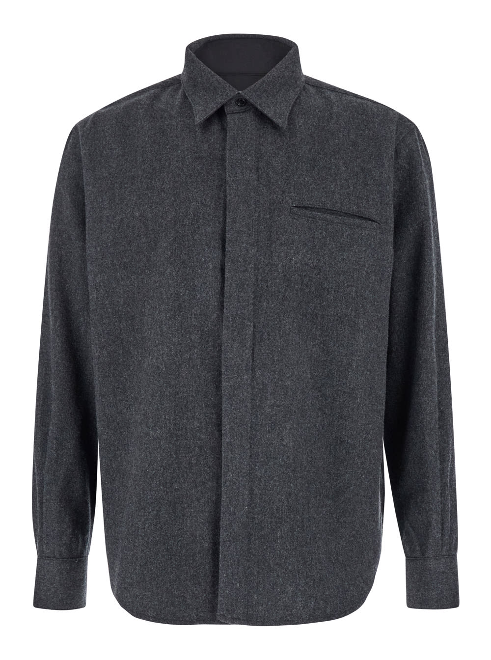 Grey Shirt With Hidden Placket In Wool Man