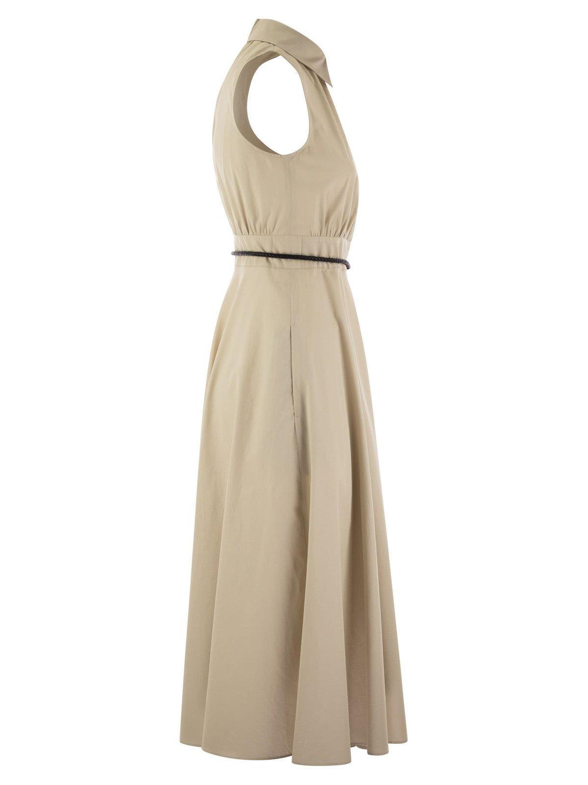 Shop Max Mara Button Detailed Sleeveless Dress In Beige