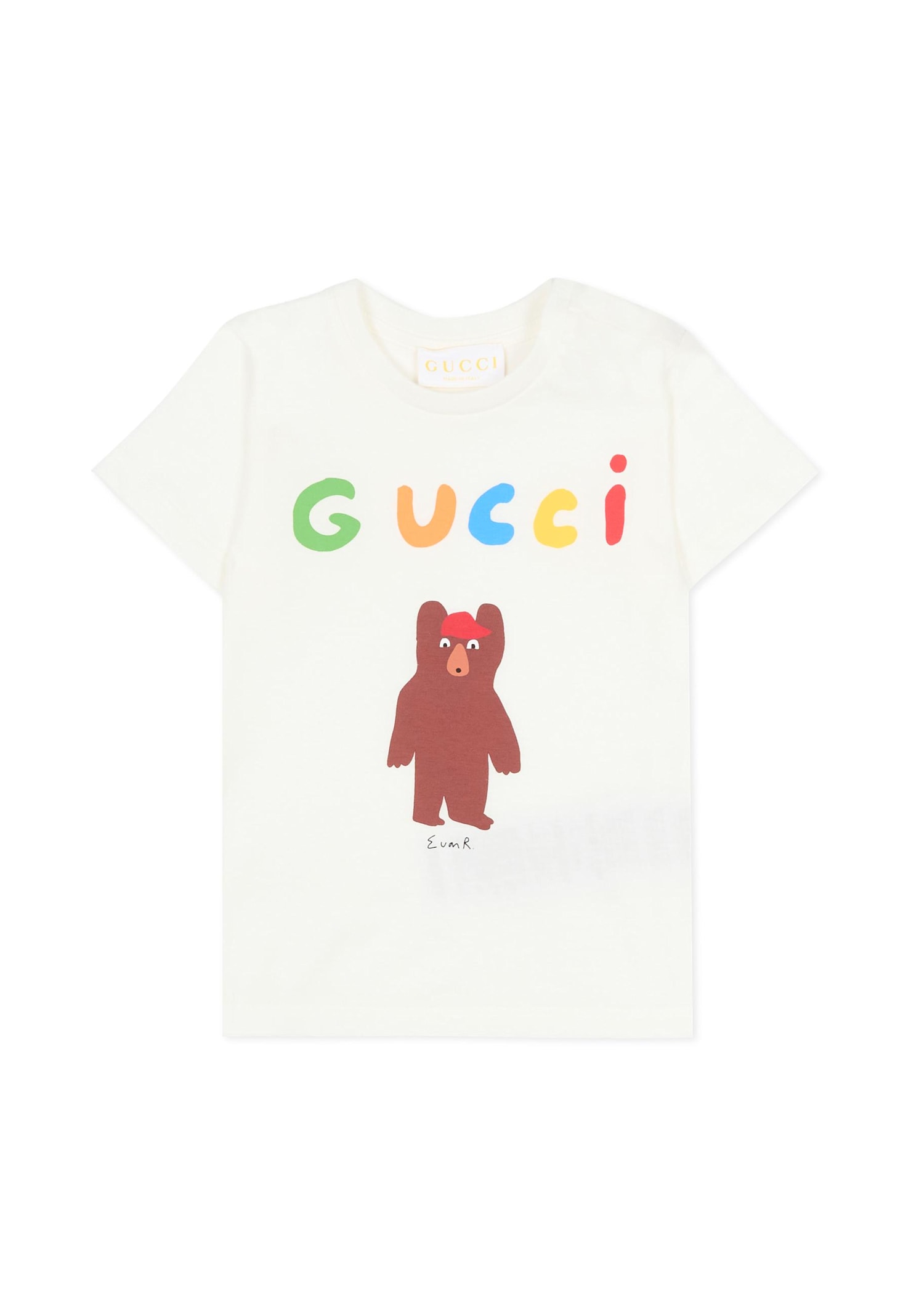 Gucci White T-shirt Fro Babykids With Bear Print In White