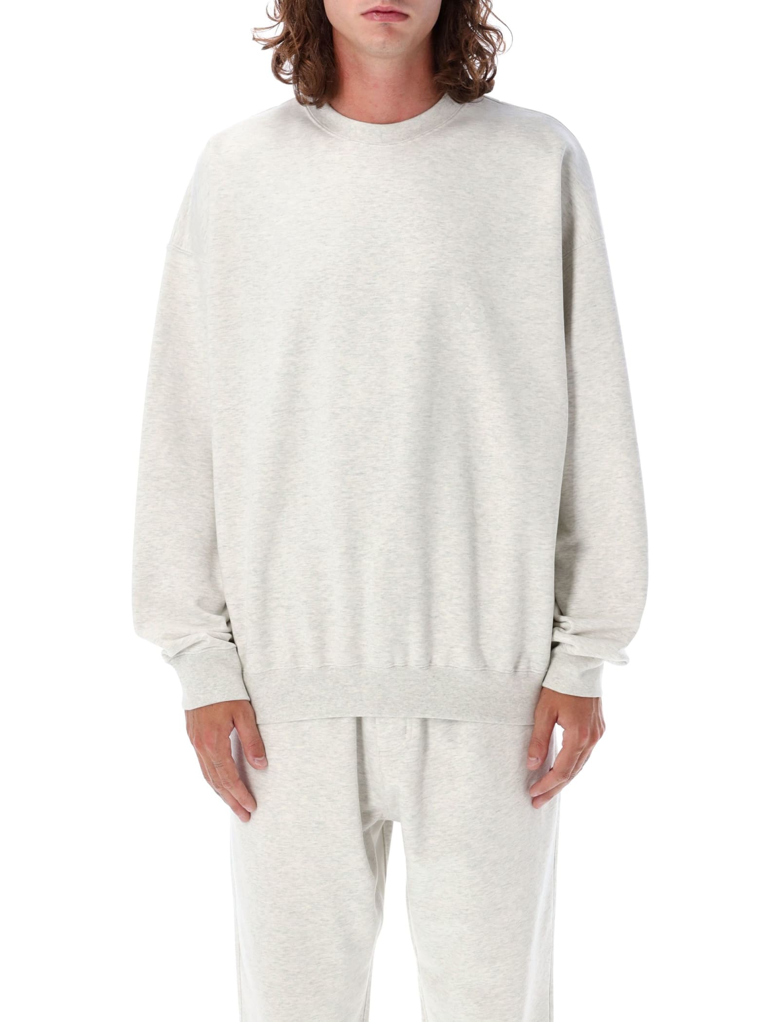 Y-3 Ribbed Oversized Crewneck Logo In Grey Mel
