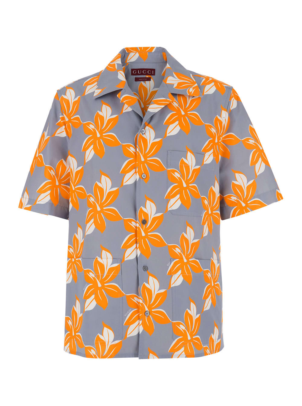 Gucci Multicolor Bowling Shirt With Cuban Collar And All-over Floral Print In Cotton Man In Gray