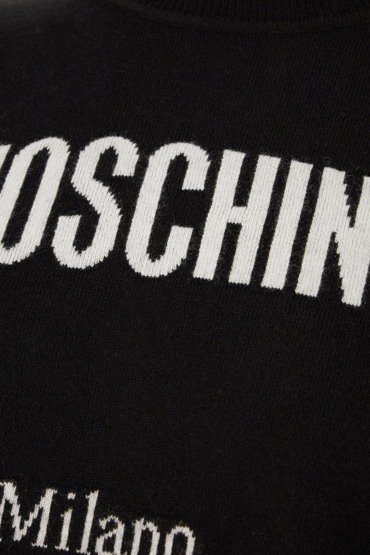 Moschino Crewneck Sweater With Logo In Wool Blend In Black