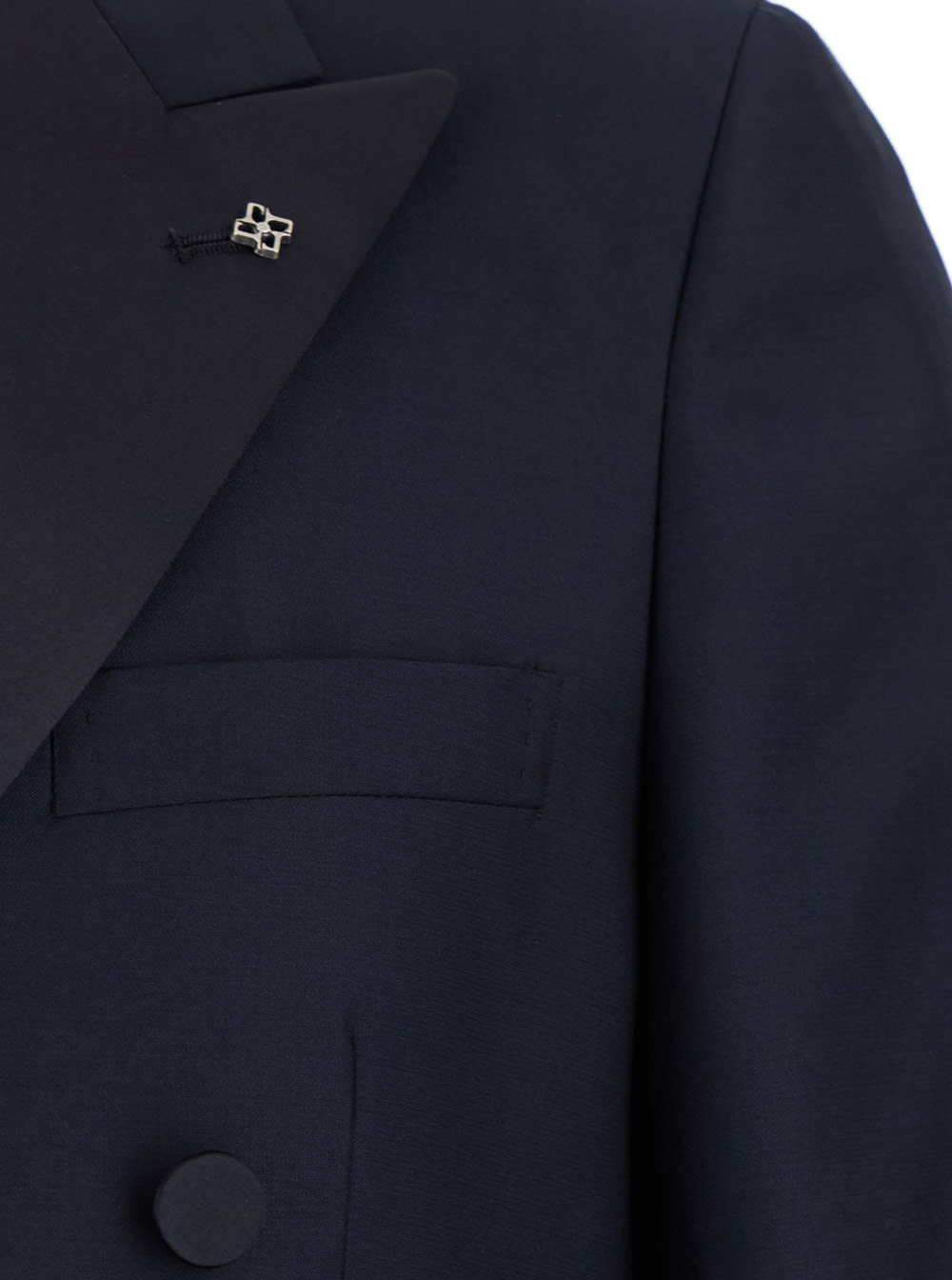 Tagliatore Blue Double-breasted Tuxedo Suit With Covered Buttons In Blue