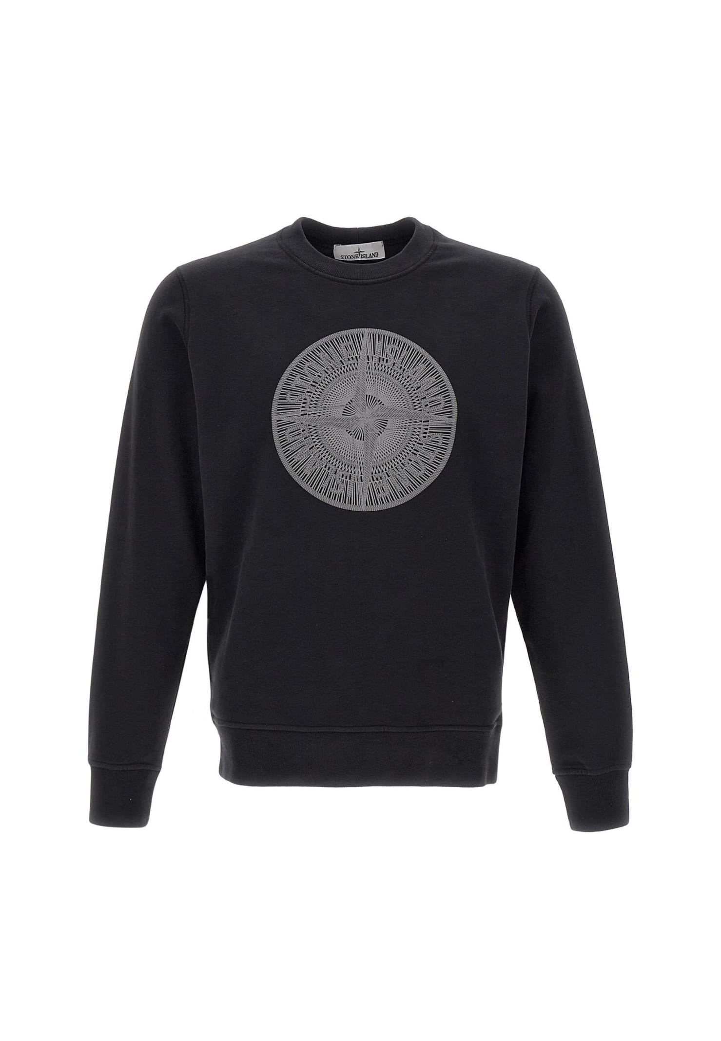 Stone Island Logo Embroidered Crewneck Sweatshirt In Black ModeSens