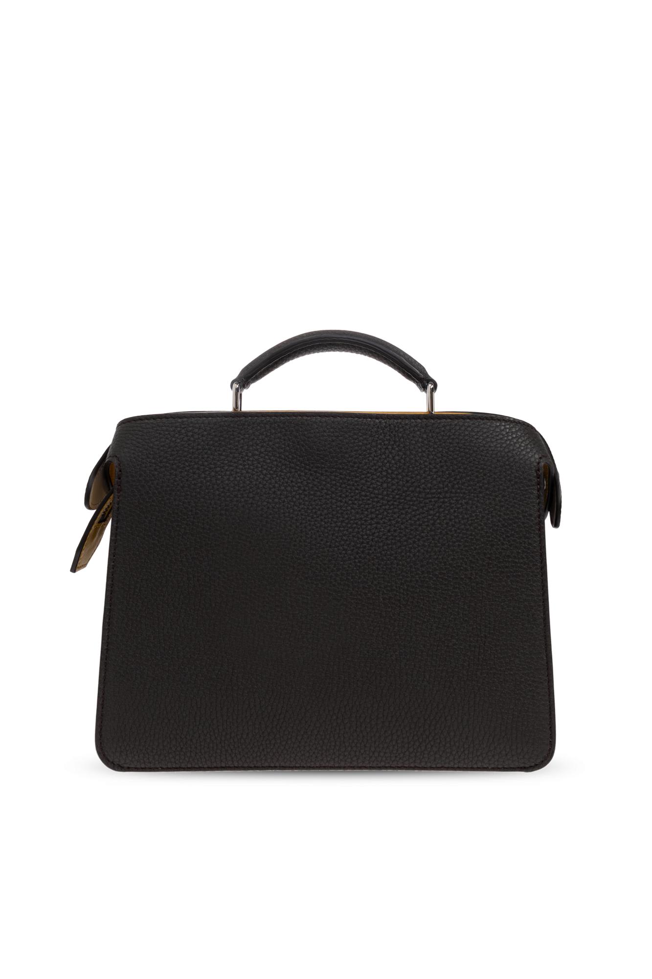 Fendi Blue Denim-effect Ff Jacquard And Brown Leather Bag In Ebano