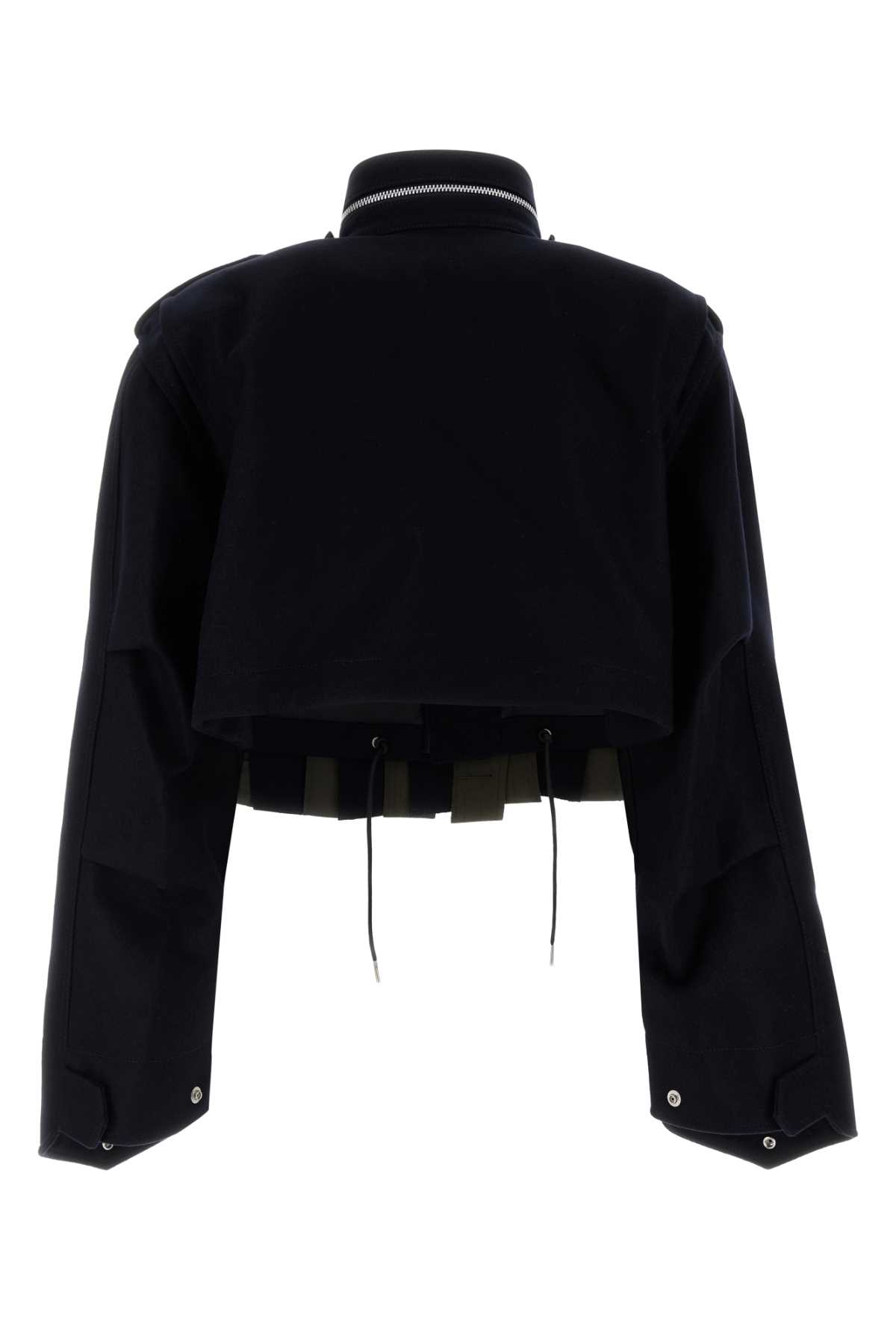 Sacai Two-tone Multi Layered Wool Cropped Trench Coat In Khakidnavy