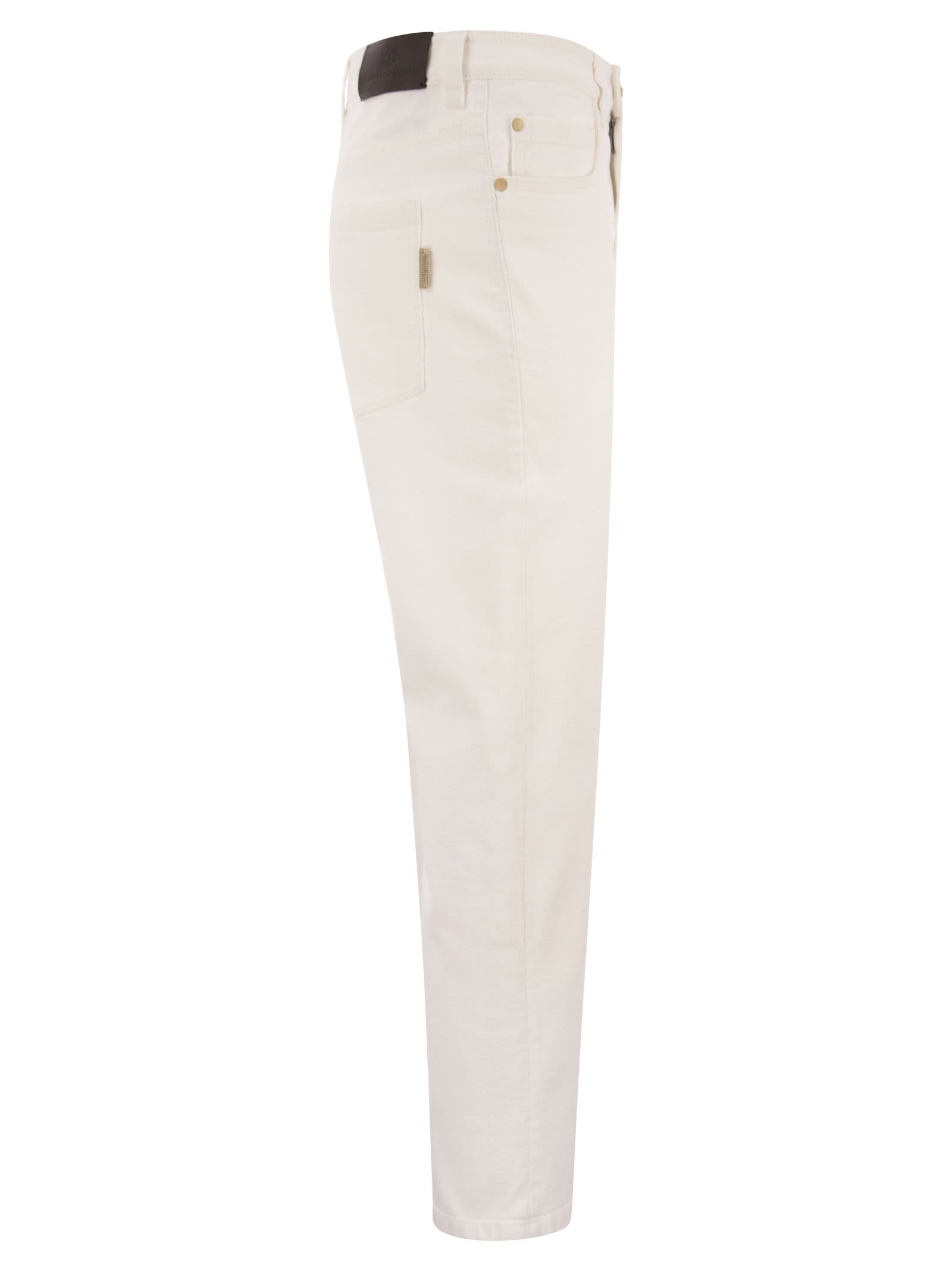 Shop Brunello Cucinelli Baggy Trousers In Garment-dyed Comfort Denim With Shiny Tab In White