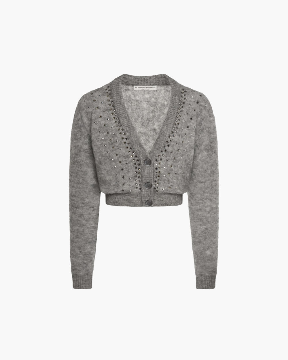 Alessandra Rich Mohair Cropped Cardigan With Crystals