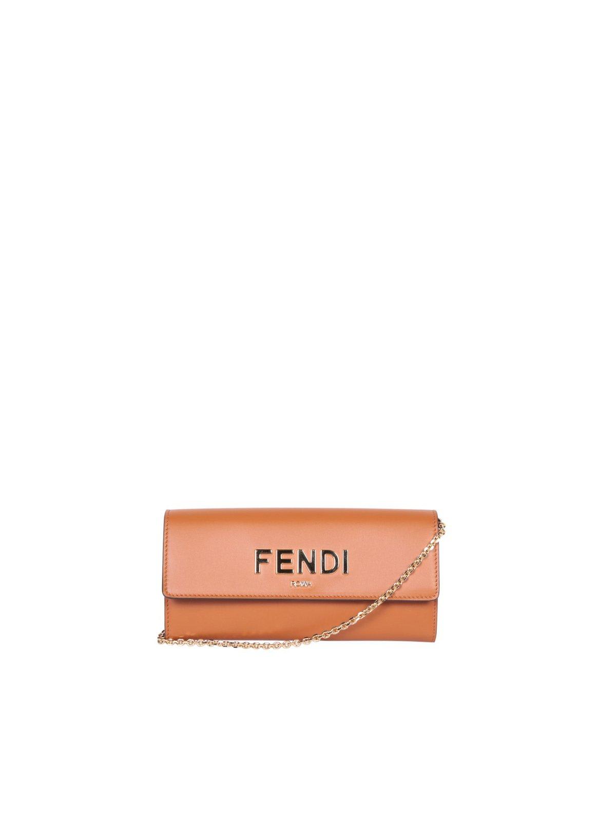 Fendi Logo-plaque Chained Wallet In Brown