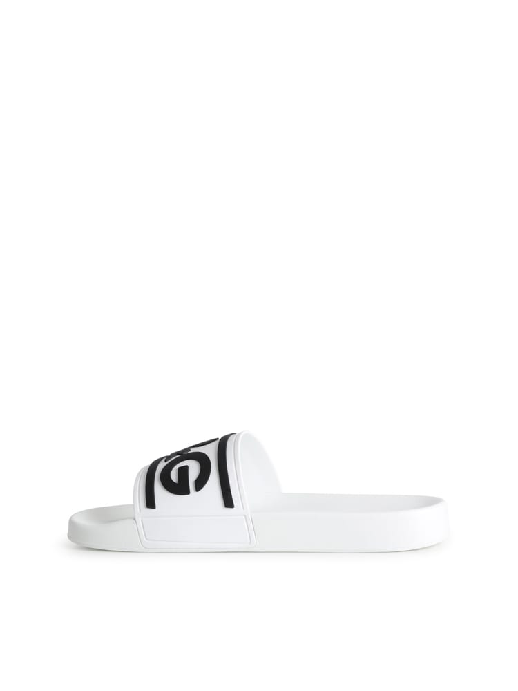 Shop Dolce & Gabbana Beachwear Slide In Rubber With Dg Logo In White/black