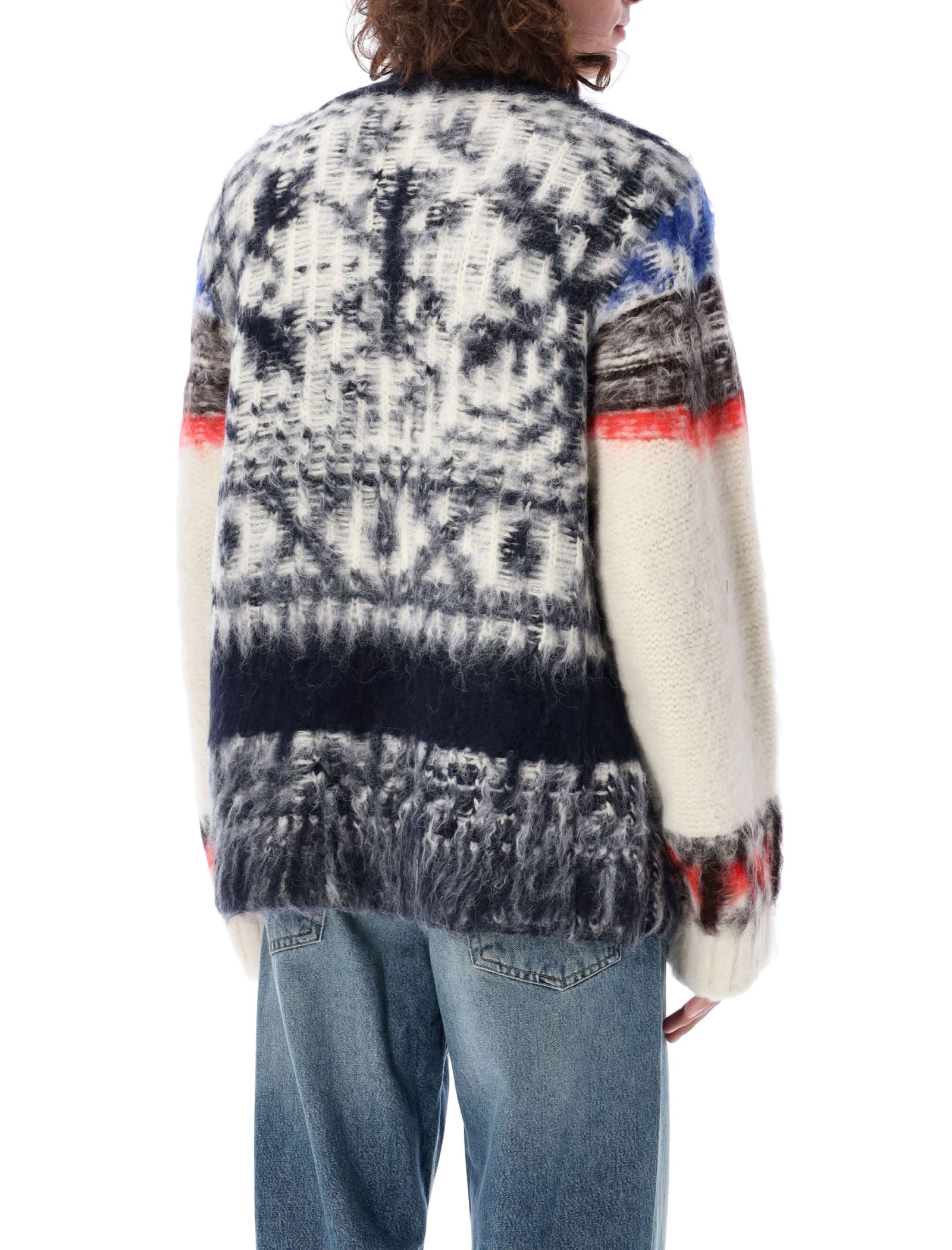 Shop Sacai Pattern Knit Cardigan In Off White