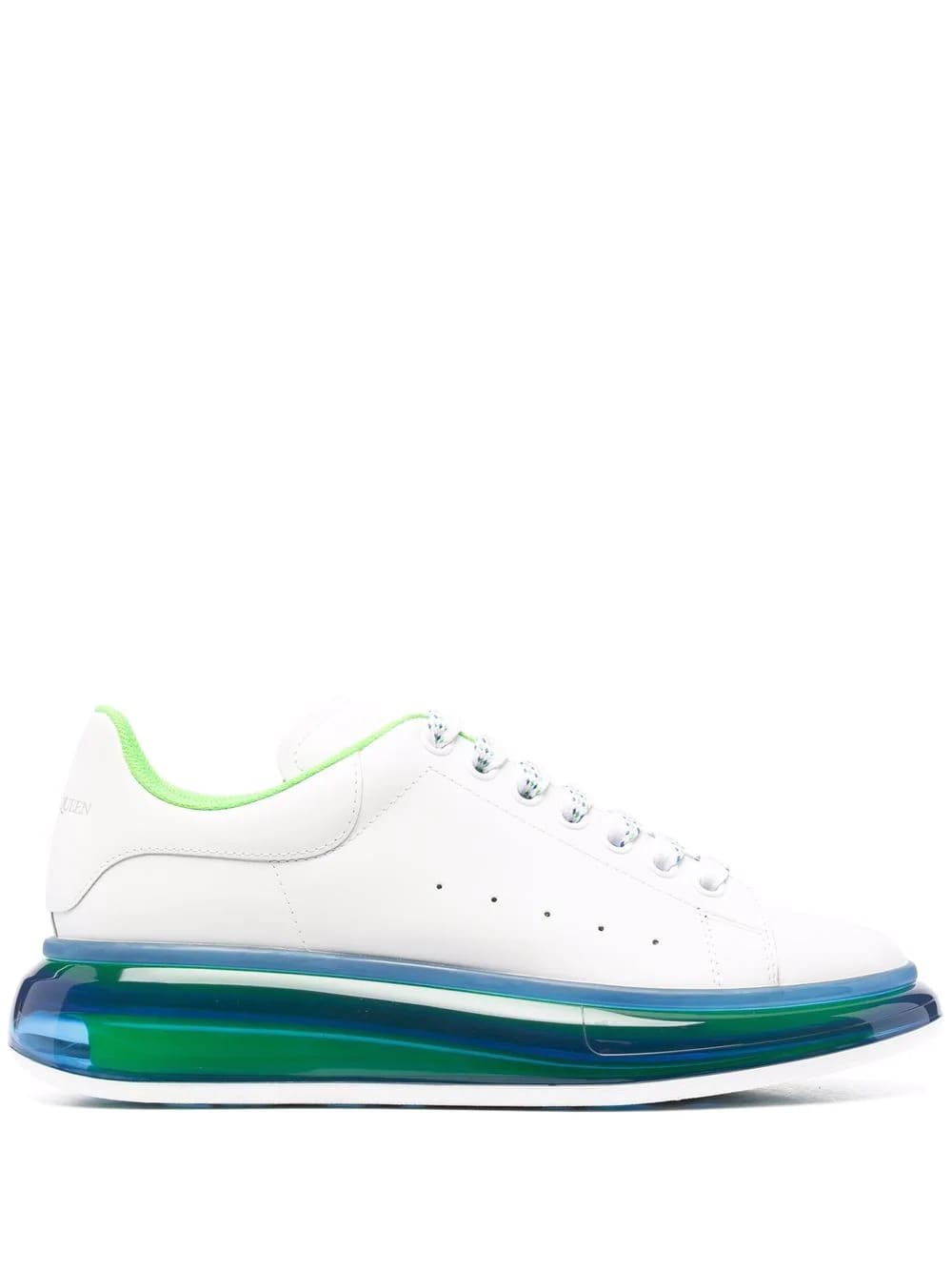 Alexander McQueen Man White And Green Oversize Sneakers With Blue Transparent Sole