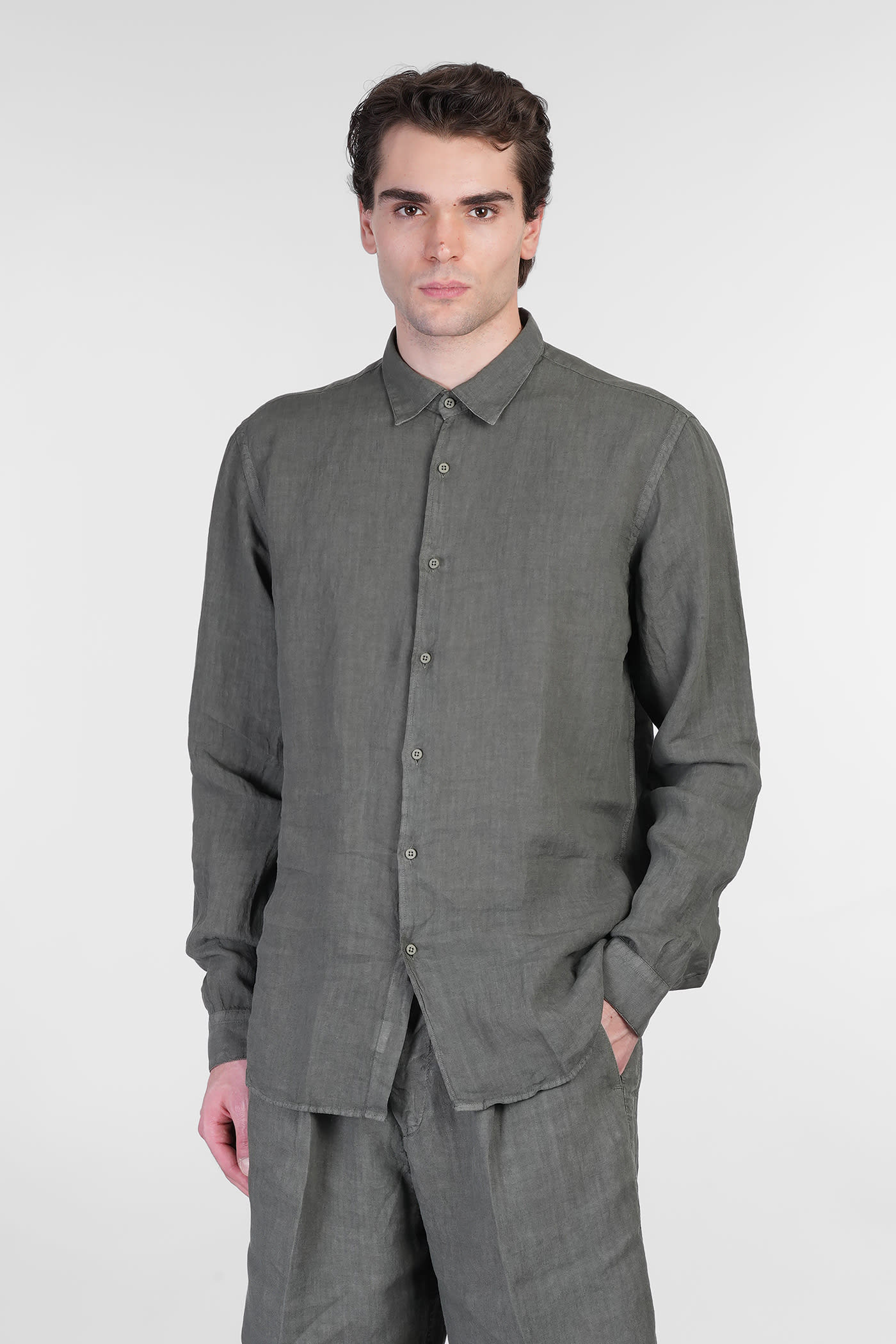 Domenico Shirt In Green Linen