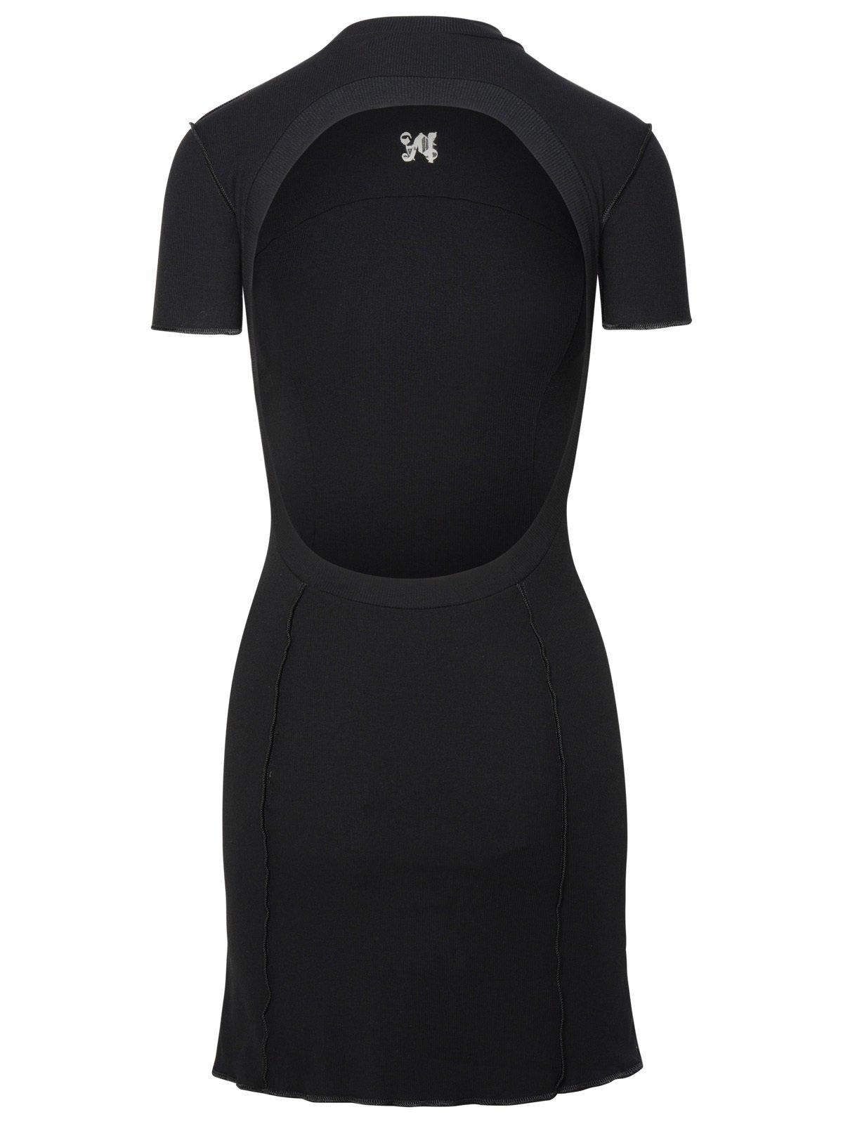 Shop Palm Angels Monogram Embroidered Open Back Mini Dress In Black