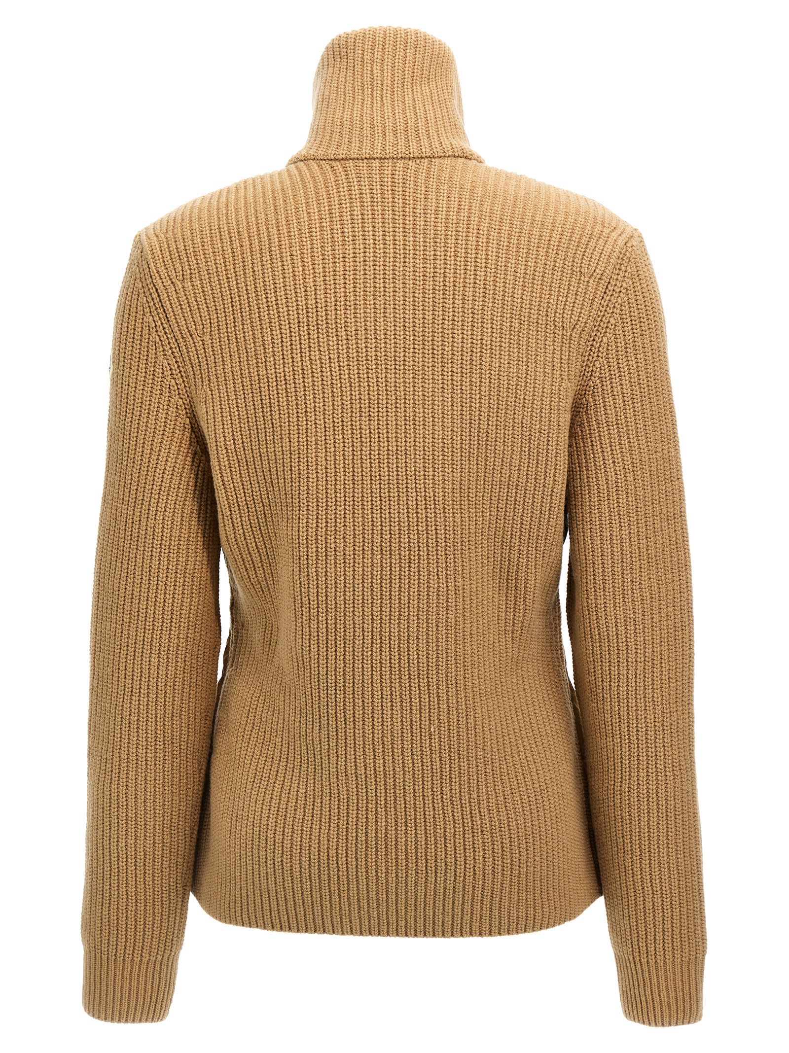 Shop Moncler Two-material Cardigan In Beige