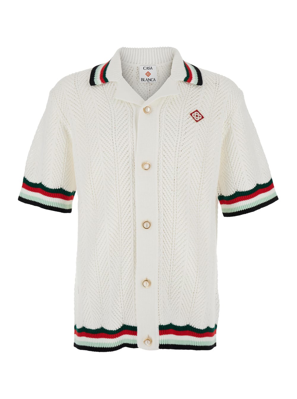 Casablanca Men White Shirt With Classic Collar And Chest Logo Patch In Cotton Man In White