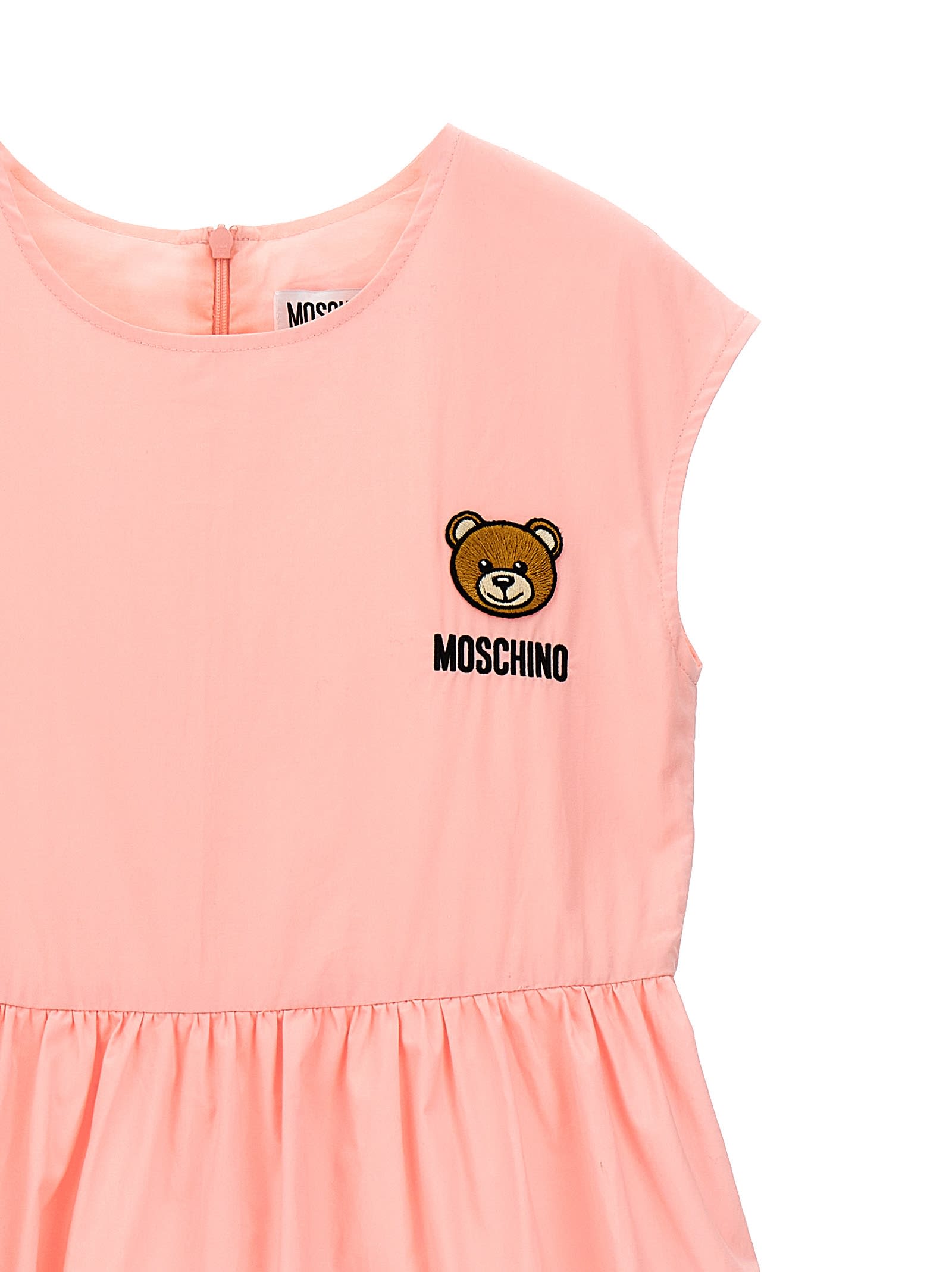 Shop Moschino Logo Embroidery Dress In Pink