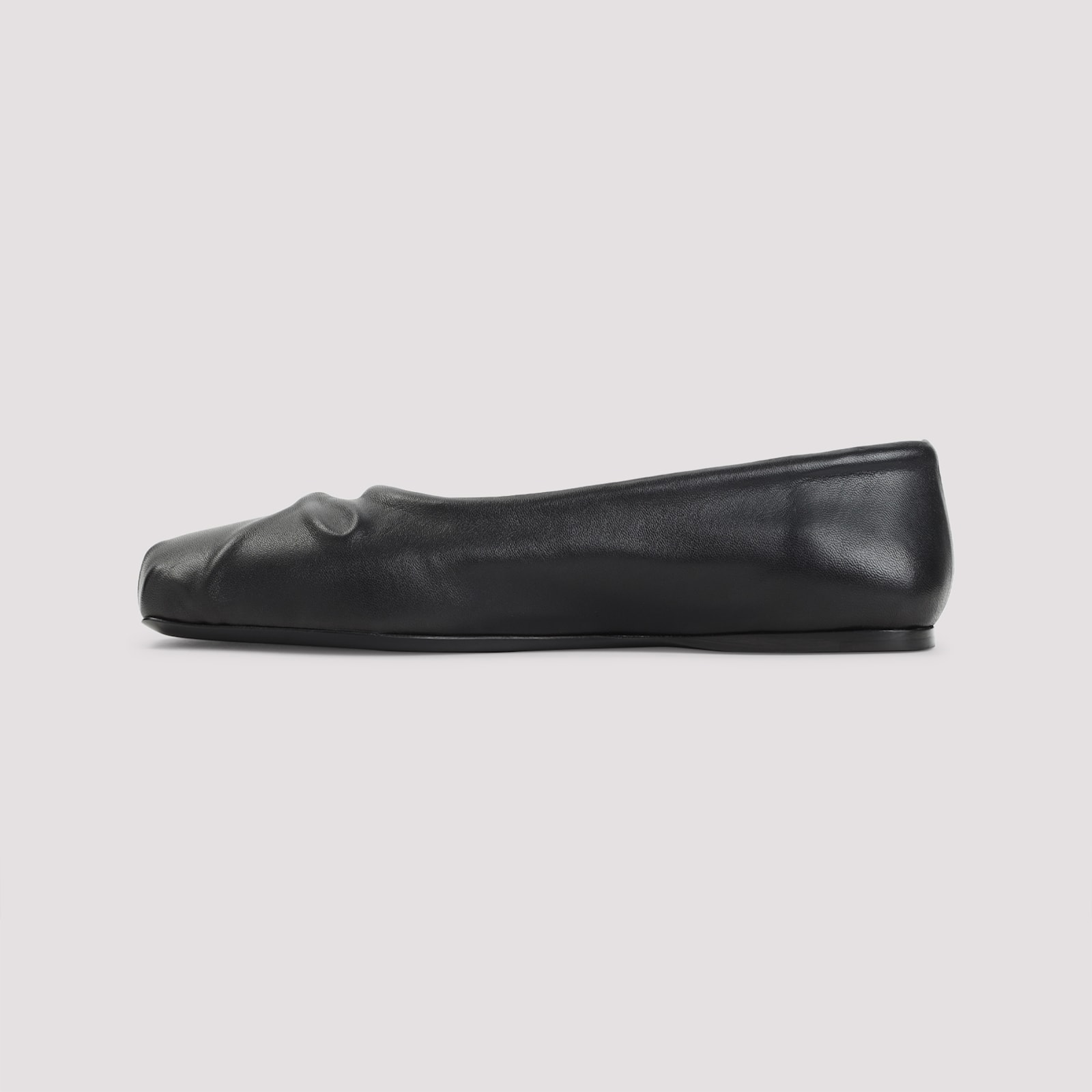 Marni Refined Black Leather Flats With Gathered Detail In Black
