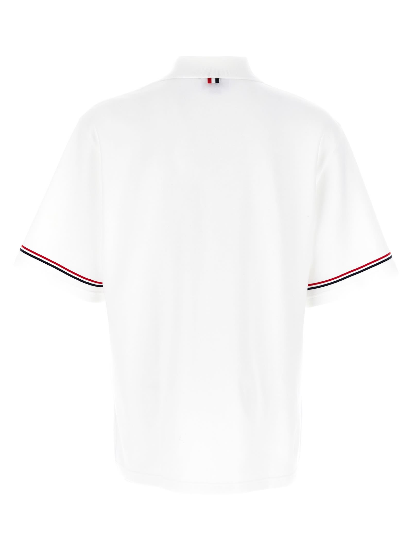 Thom Browne Rwb Stripe Cotton Polo Shirt In White