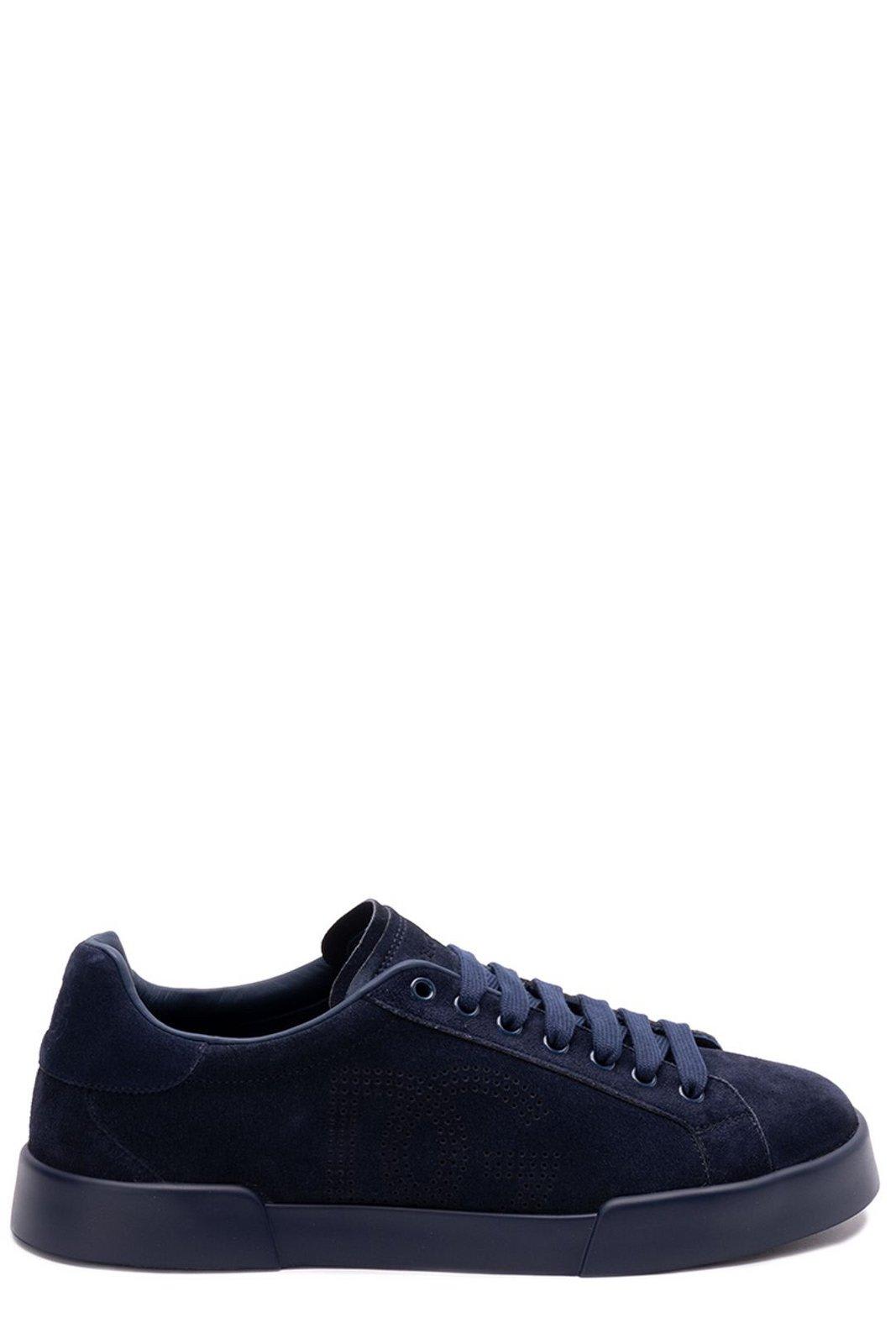 Dolce & Gabbana Round Toe Suede Finish Rubber Sole Sneakers In Blue