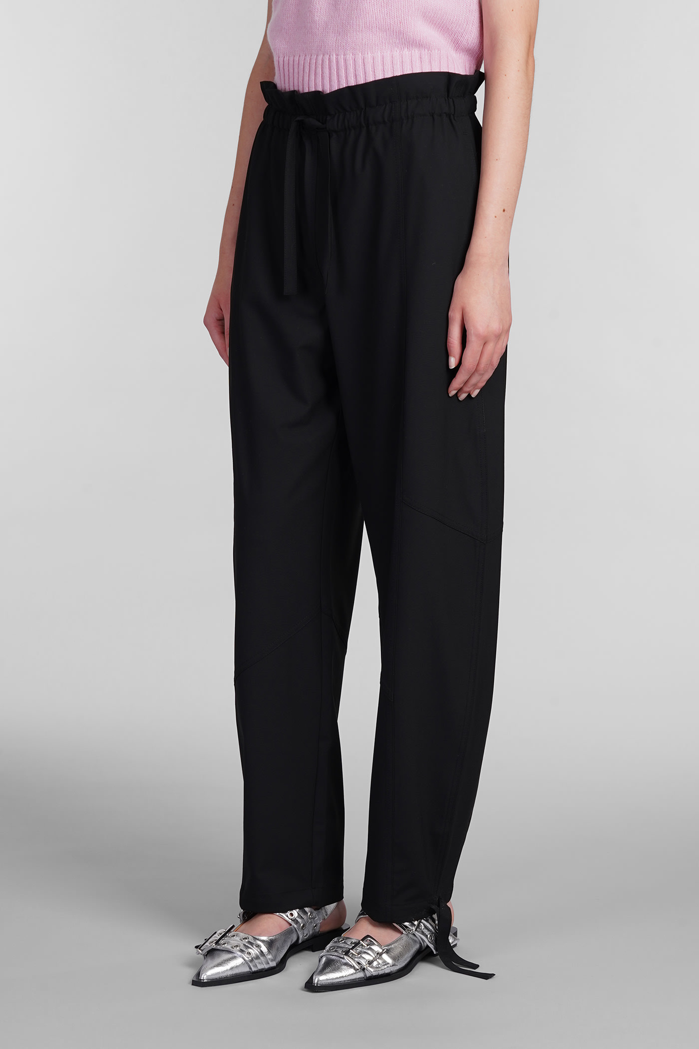 Shop Ganni Pants In Black Viscose