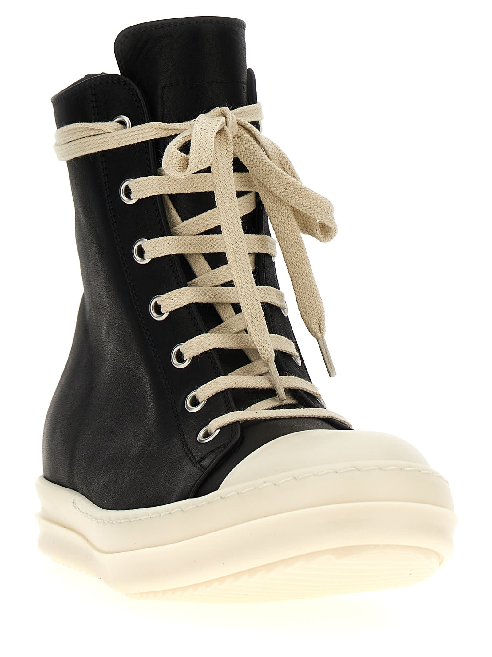 Shop Rick Owens Hi-top Lace-up Sneakers In White Black