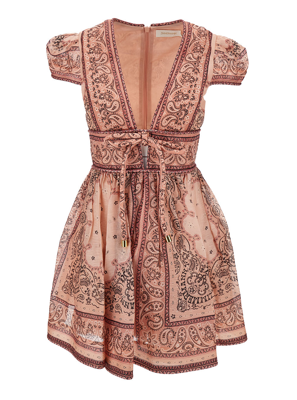 Zimmermann Matchmaker Structured Mini Pink Dress With All-over Bandana Print In Linen And Silk Woman
