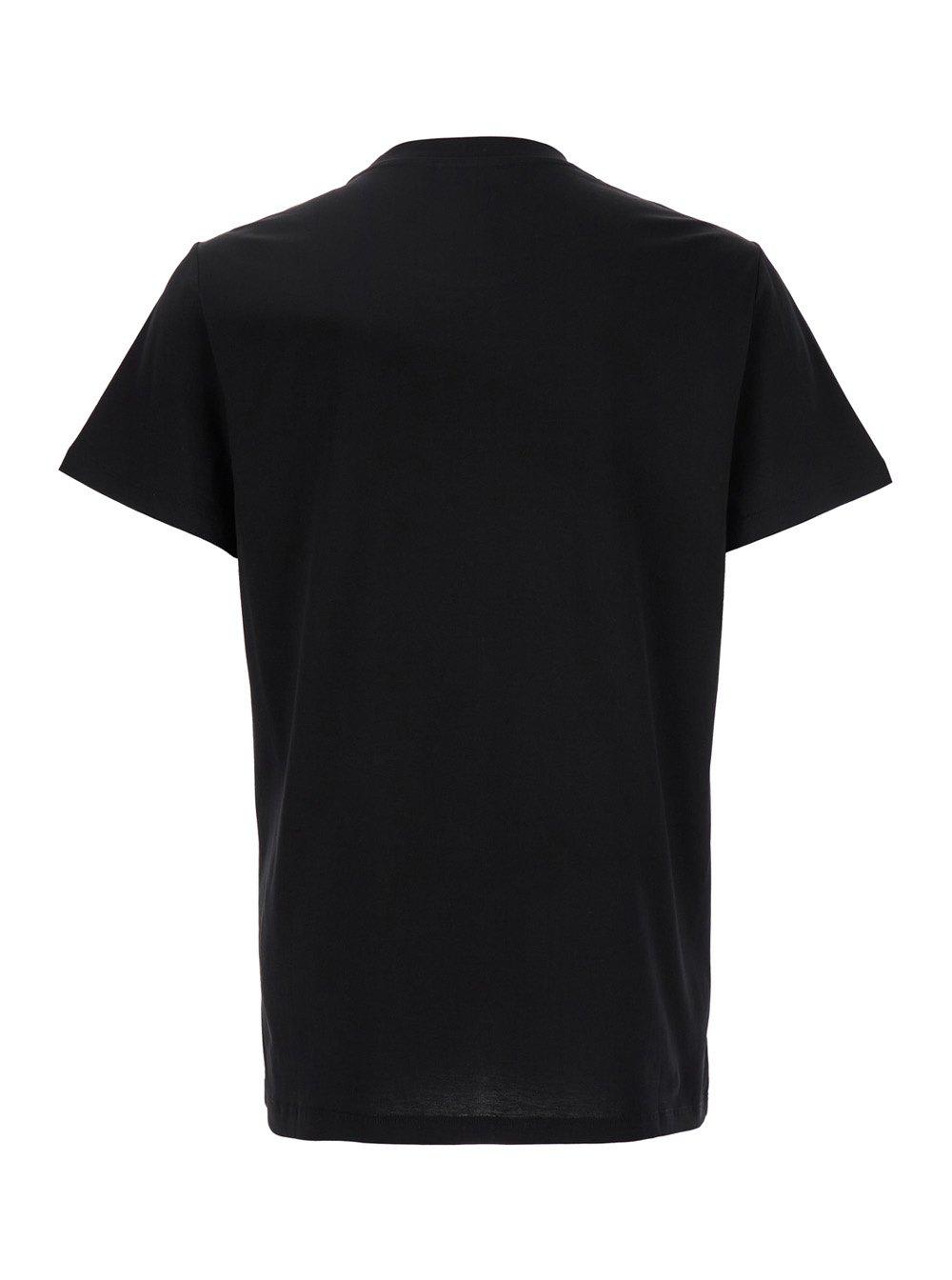Balmain Black Crewneck T-shirt With Logo Print In Cotton Man