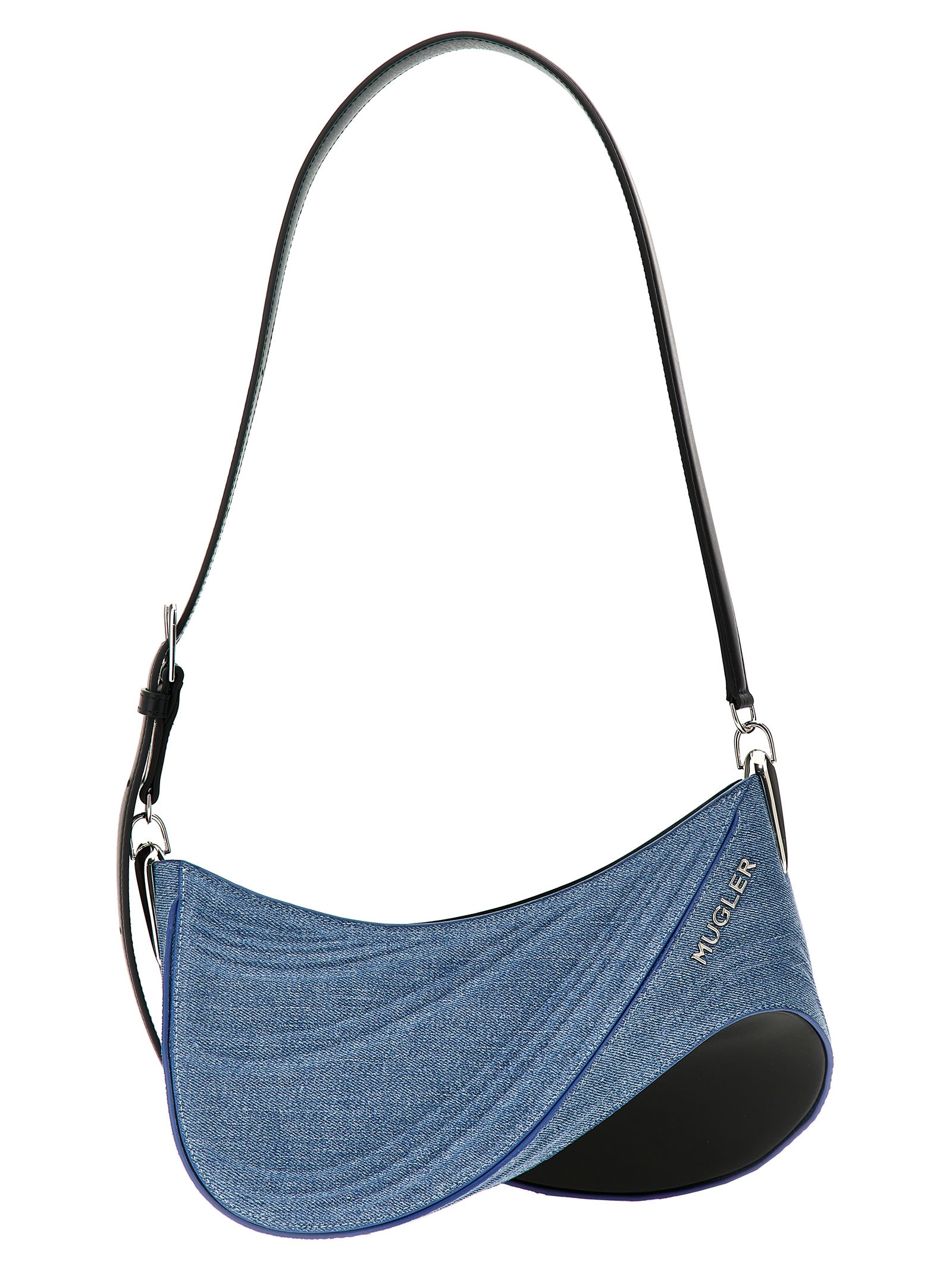Shop Mugler Medium Denim Spiral Curve 01 Shoulder Bag In Blue