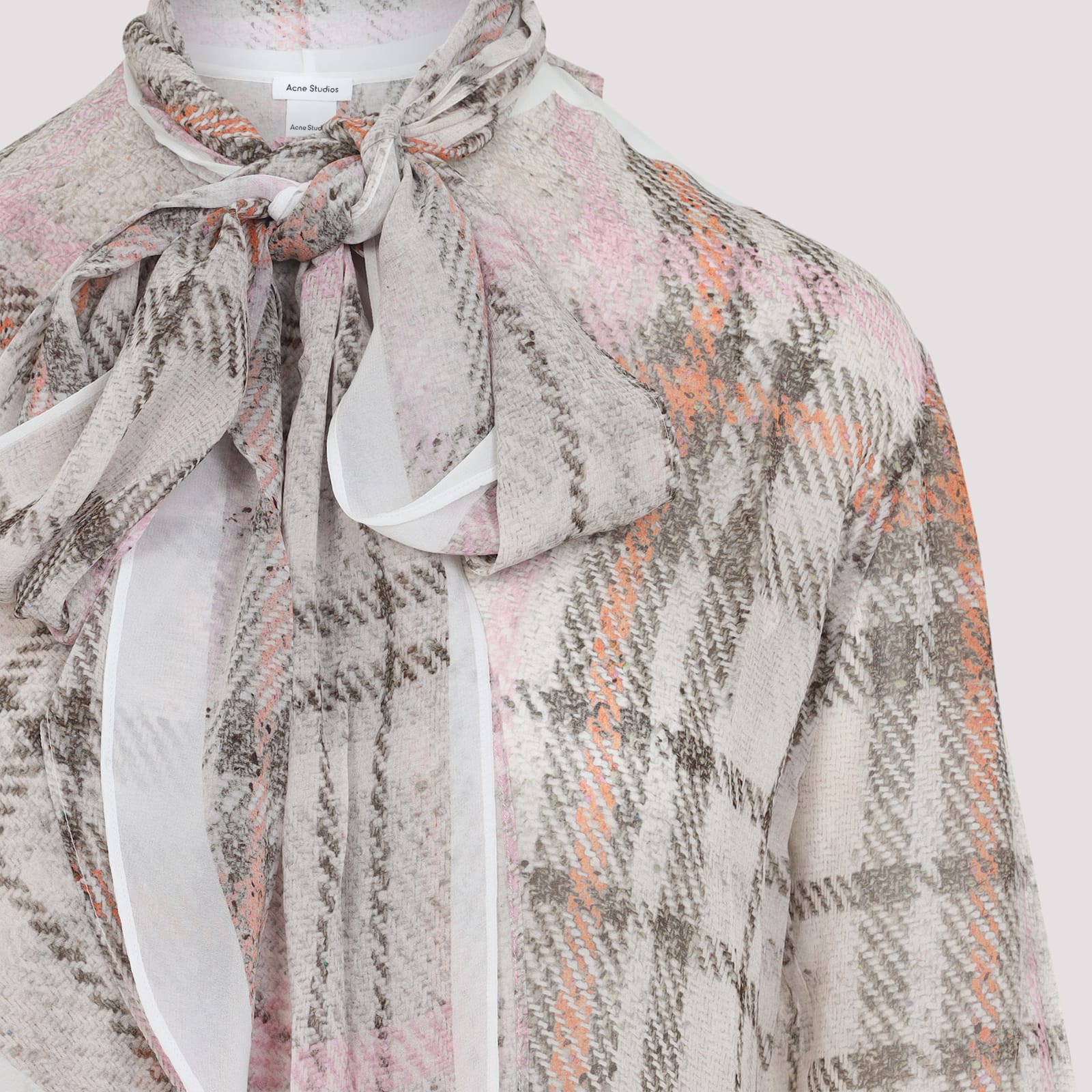 Acne Studios Checked Silk Blouse In Neutral