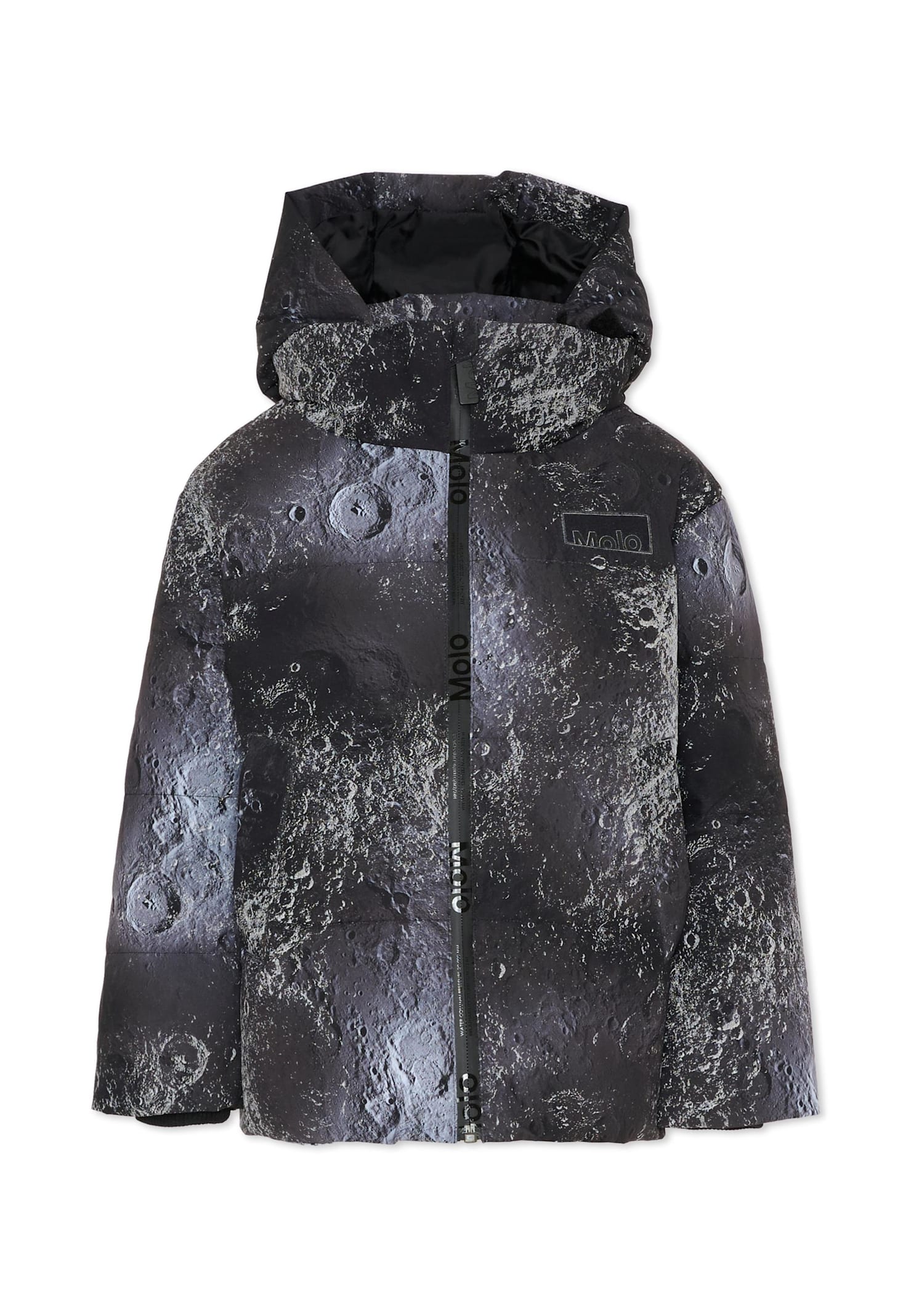 Molo Black Down Jacket For Boy With Space Print In Black