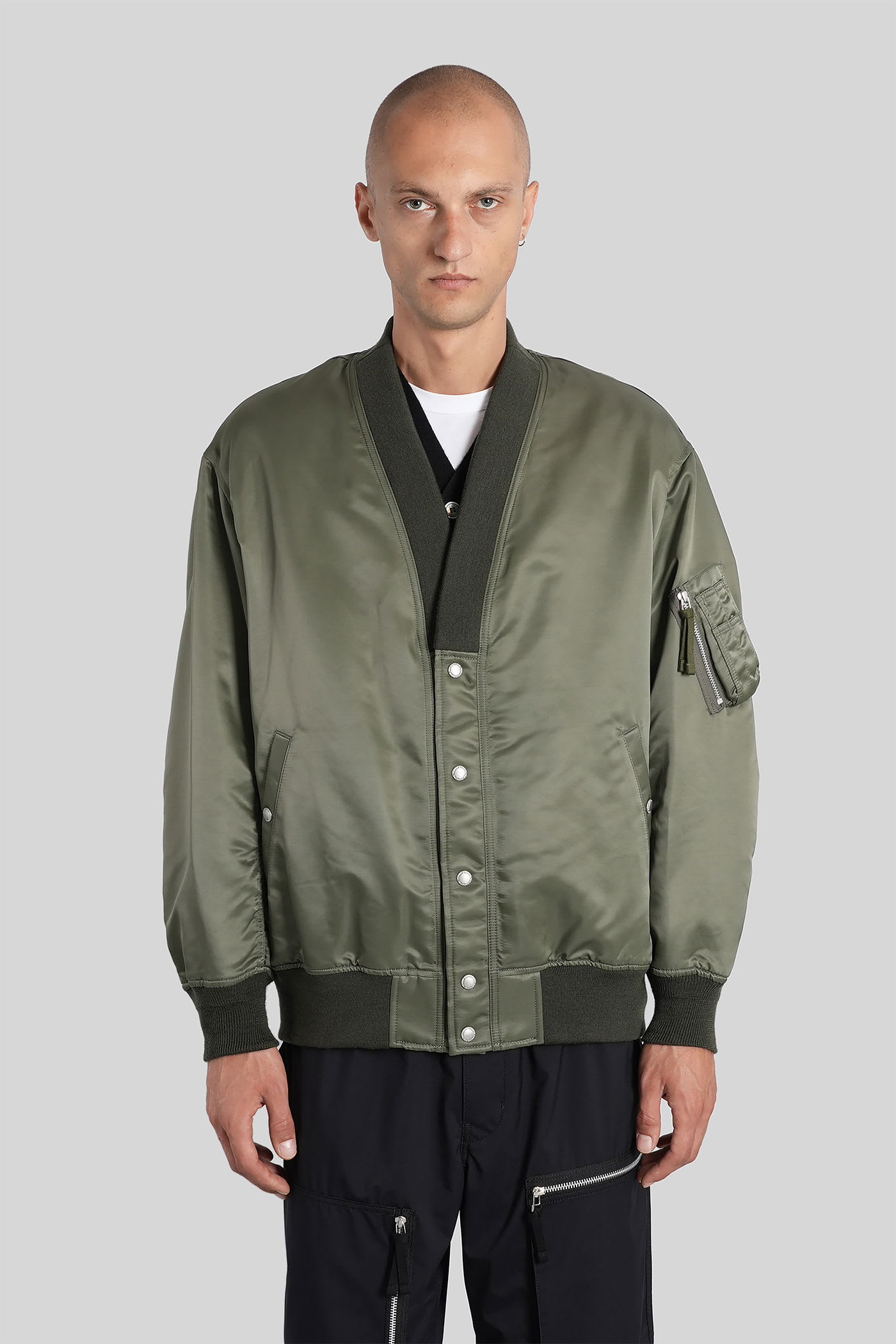 Comme Des Garçons Homme Deux V-neck Bomber Jacket In Green