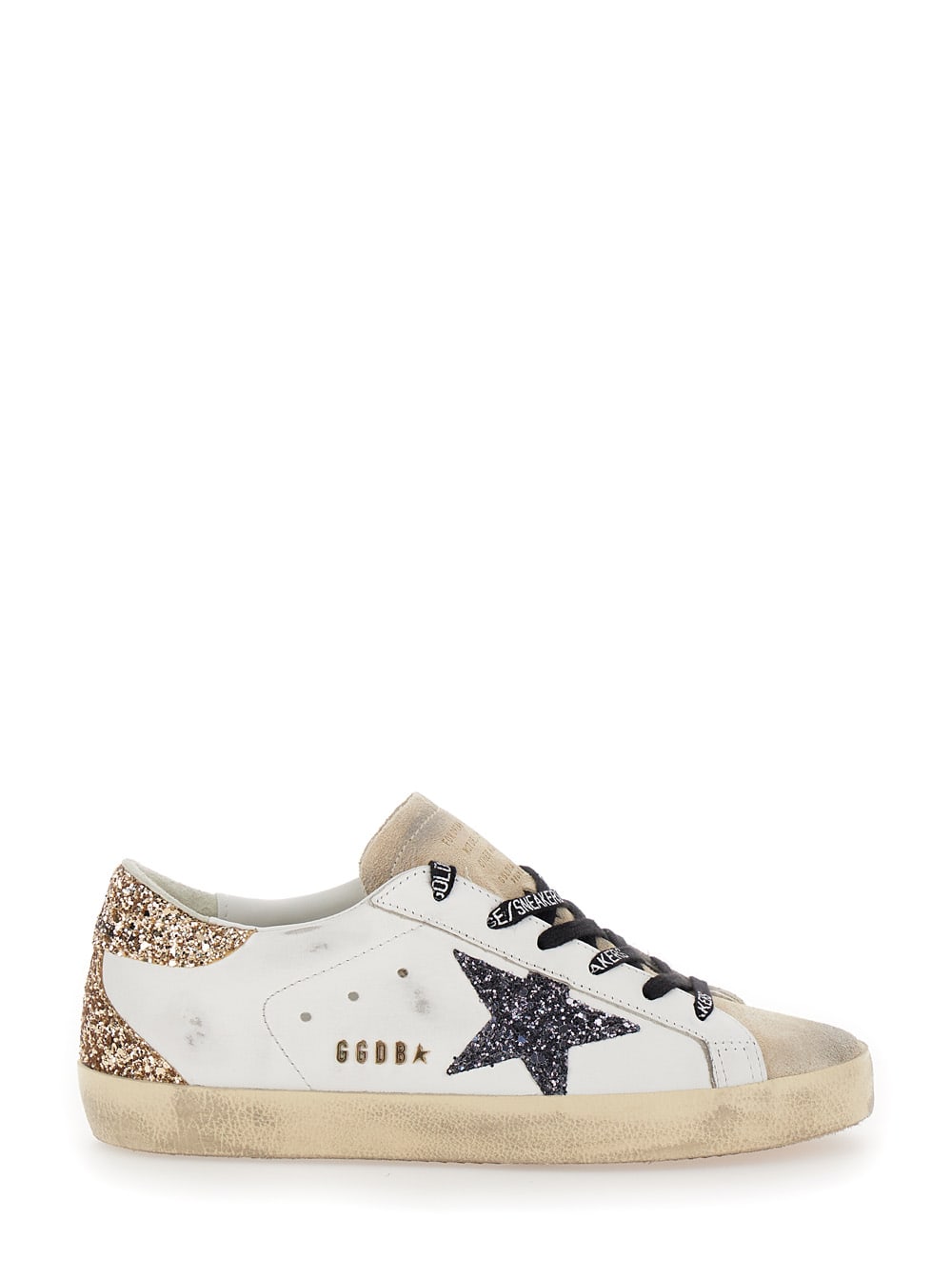 Golden Goose Superstar White Low Top Sneakers With Glitters In Used Effect Leather Woman