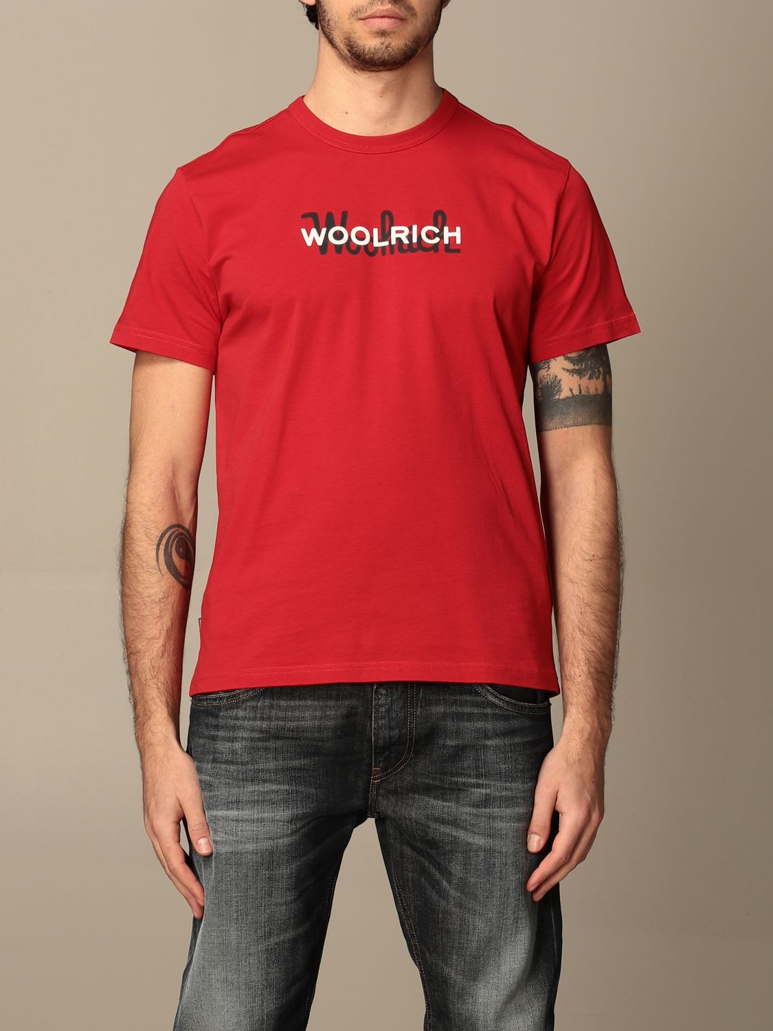 WOOLRICH COTTON T-SHIRT WITH LOGO,WOTE0048MR UT1486 5405