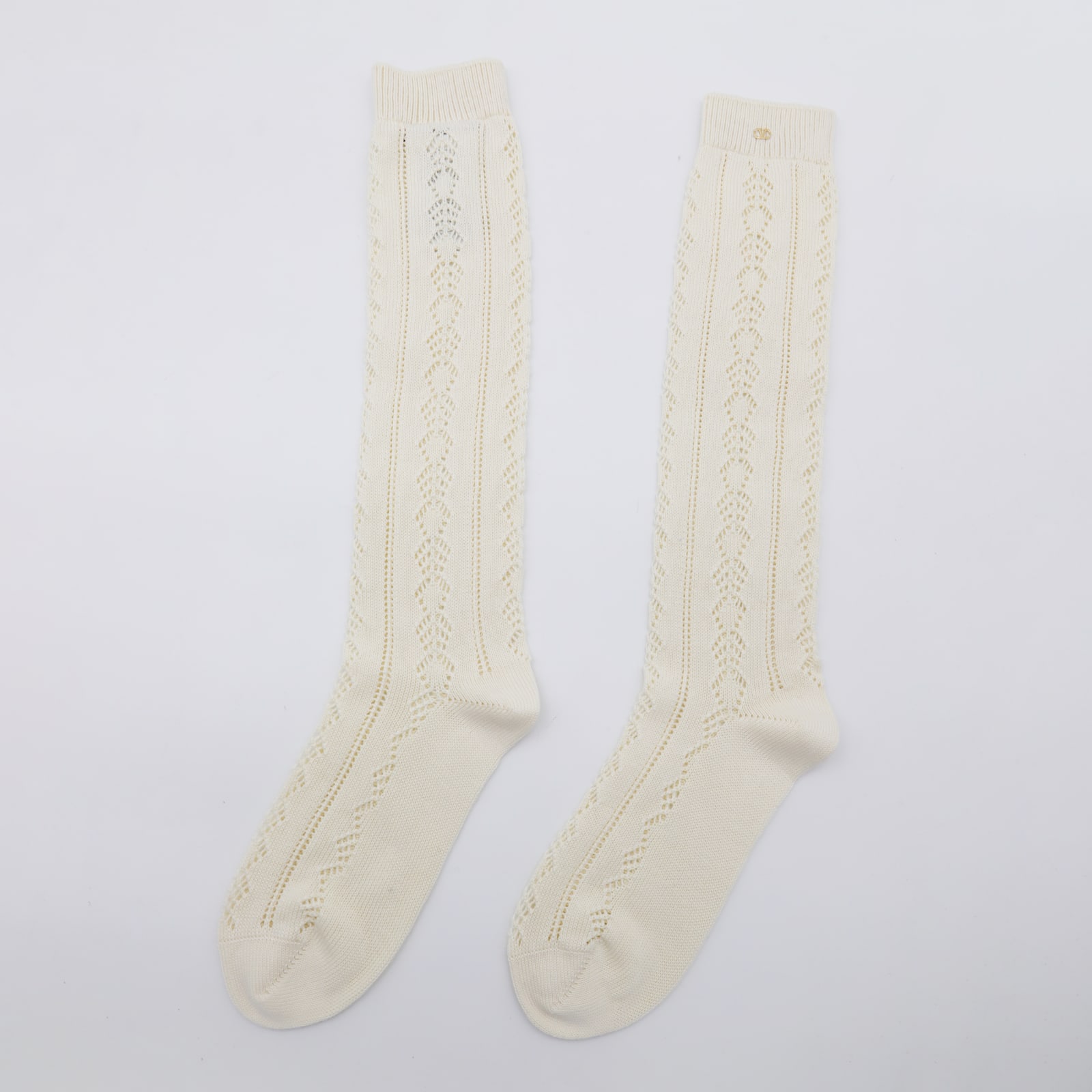 Valentino Perforated Cotton Socks With V-logo In Multi