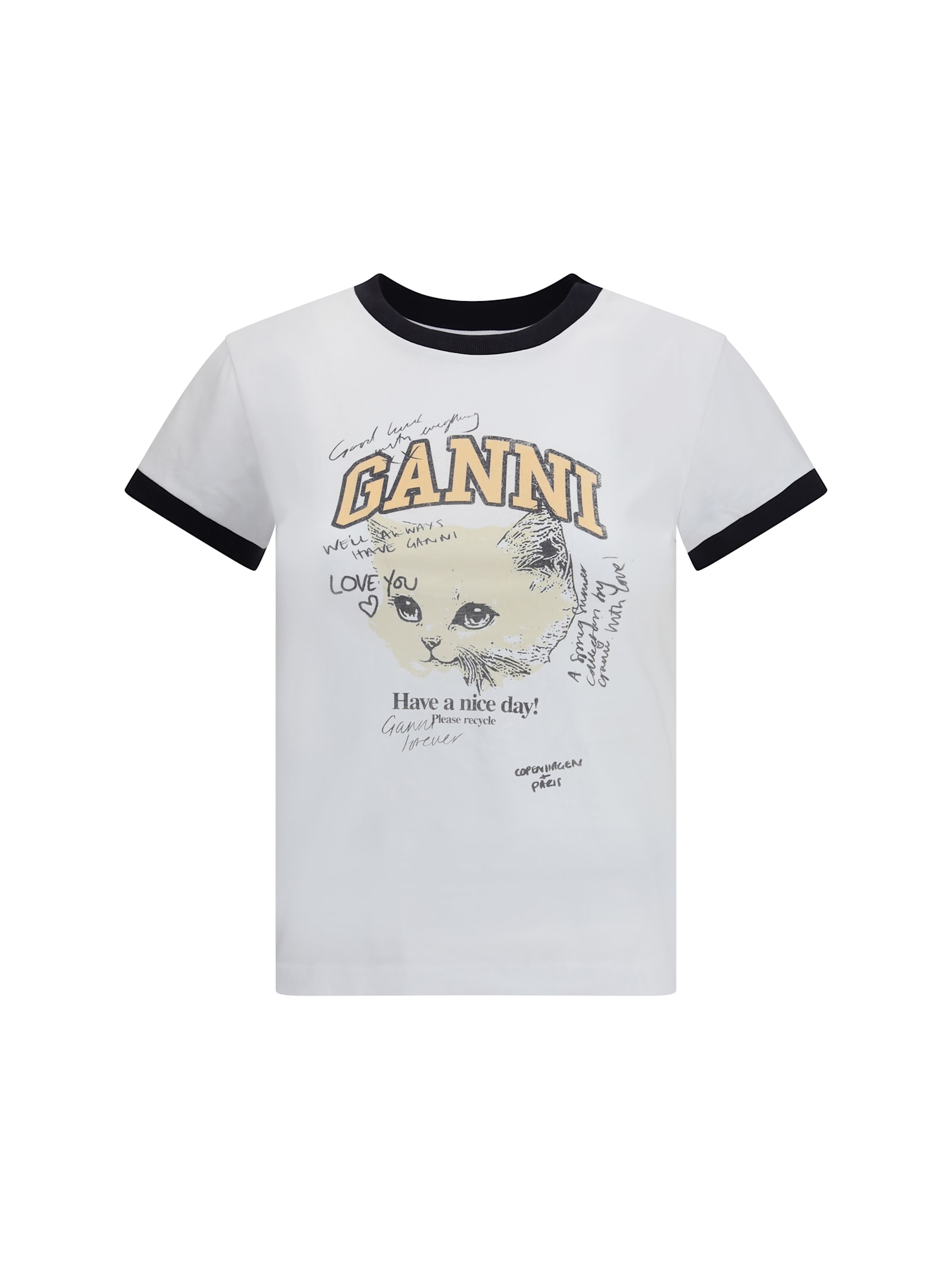 Ganni Women White Crewneck T-shirt With Maxi Logo On The Front In Cotton Jersey Woman In White