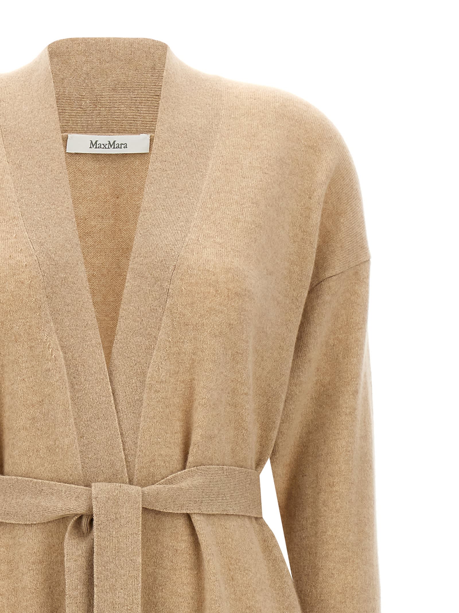 Max Mara Waist Belt Long Length Cardigan Sleeves In White