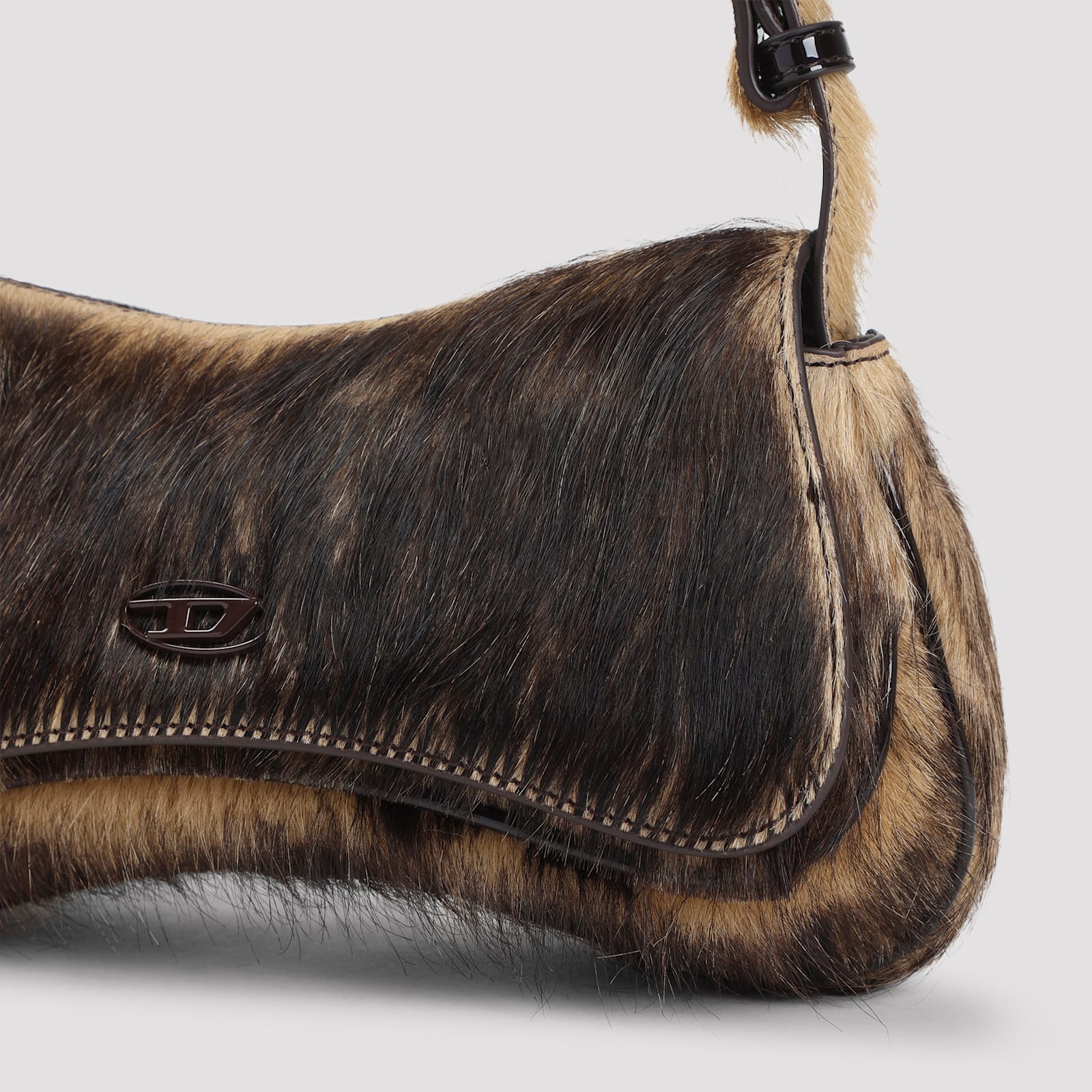 Diesel Furry Design Cow Leather Play Clutch Bag In Black