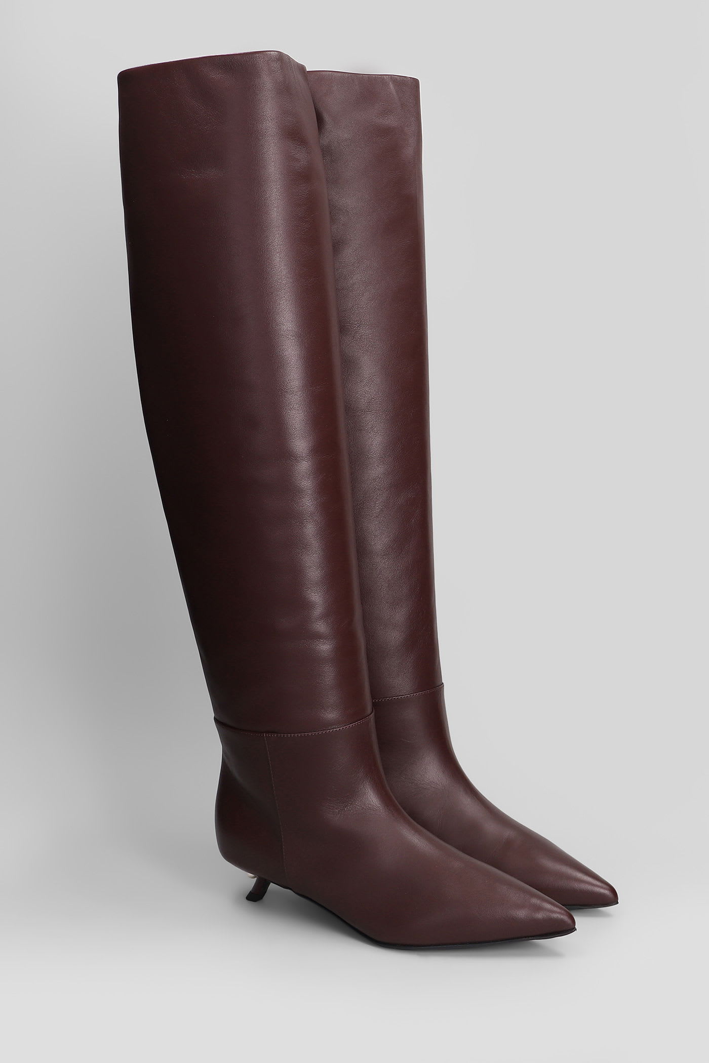 Alevì Debby 035 Low Heels Boots In Bordeaux Leather In Burgundy